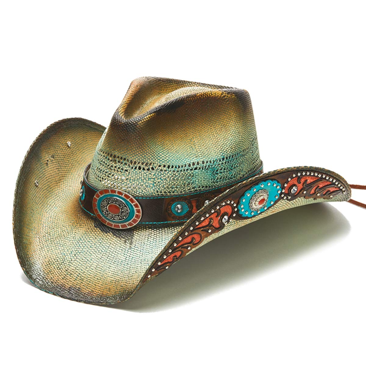 Vintage Western Cowgirl Hat for Women - Orange Studded Design - Perfect for Rodeo, Country Music Festivals & Western Fashion Outfits