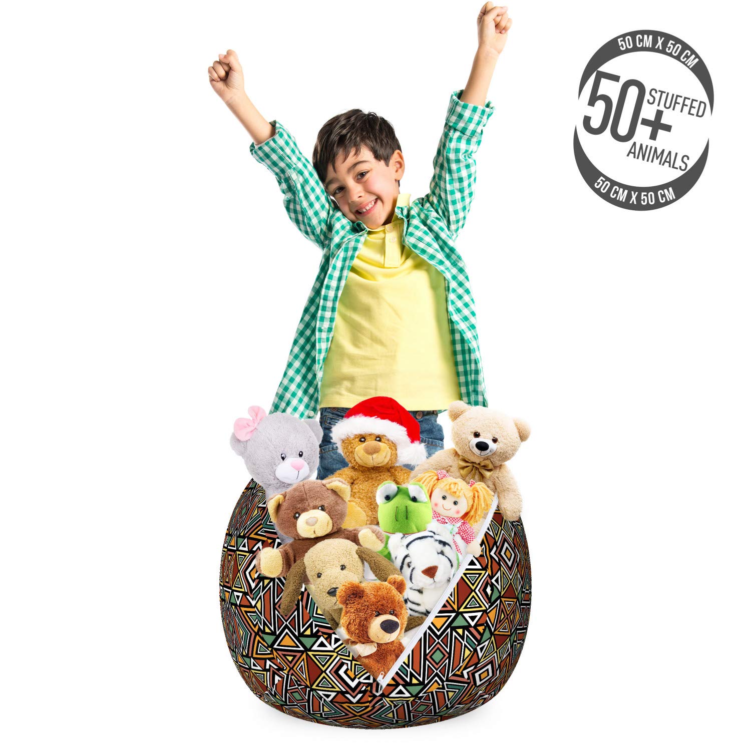 Ambesonne Aztec Storage Toy Bag Chair - Boho Tribal Triangle Design, Washable Stuffed Animal Organizer, Small Multicolor - Perfect for Kids' Room, Playroom, and Nursery Storage
