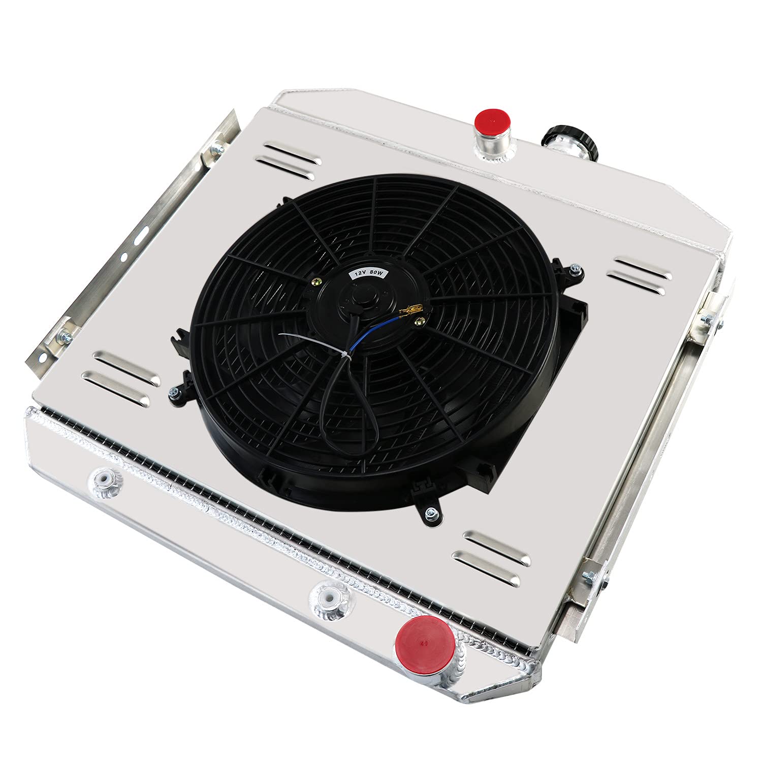 1955-1957 Chevy Bel Air Radiator - 3 Row Aluminum Cooling System with Shroud, Fan & Thermostat Relay Kit - Compatible with Chevy Bel-Air, Del Ray, 150 & 210 L6 Models - Perfect for Classic Car Restoration & Hot Rod Upgrades