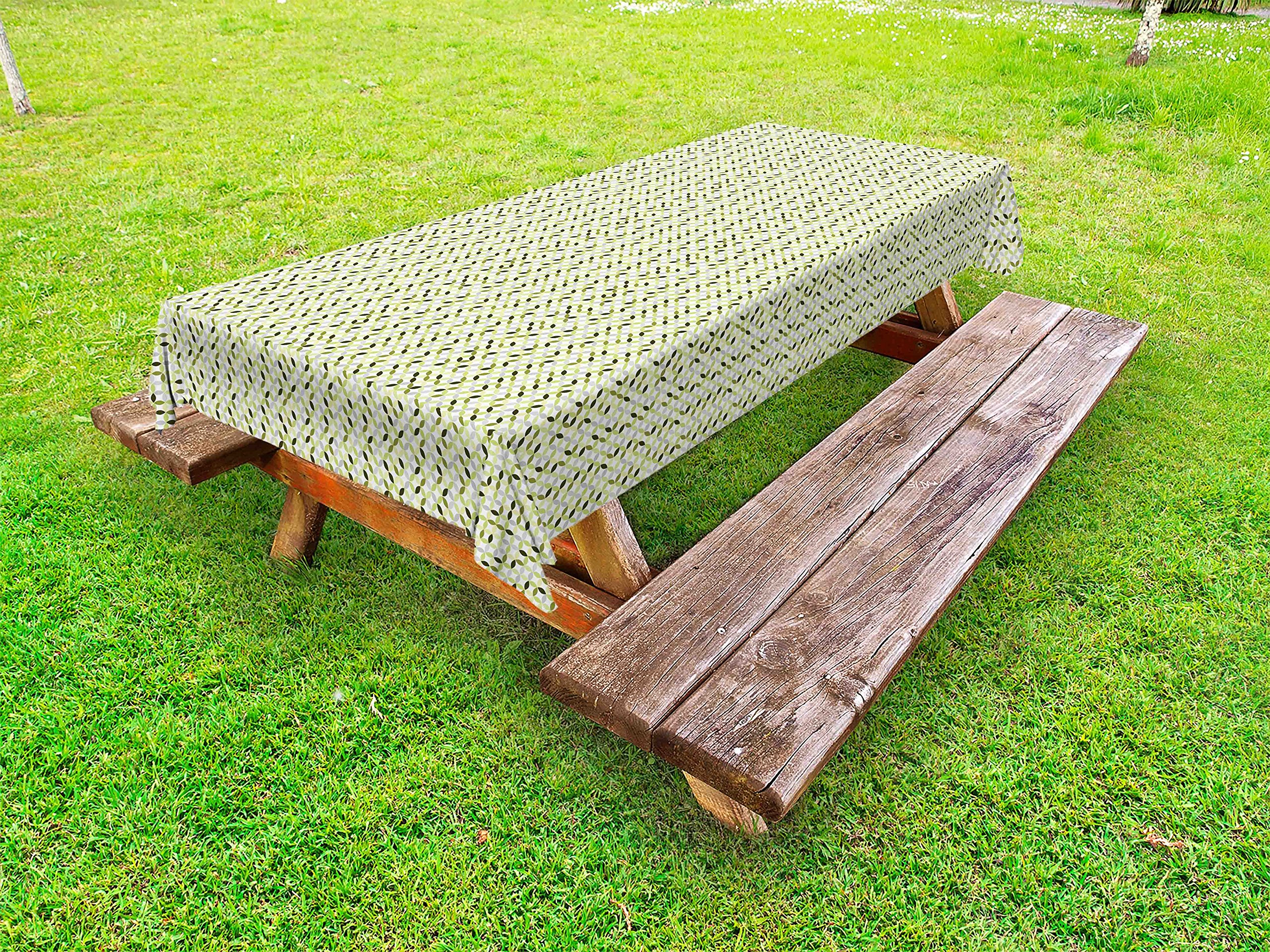 Ambesonne Abstract Outdoor Tablecloth - Green and Grey Overlapping Circles Design, Washable Picnic Table Cover 58