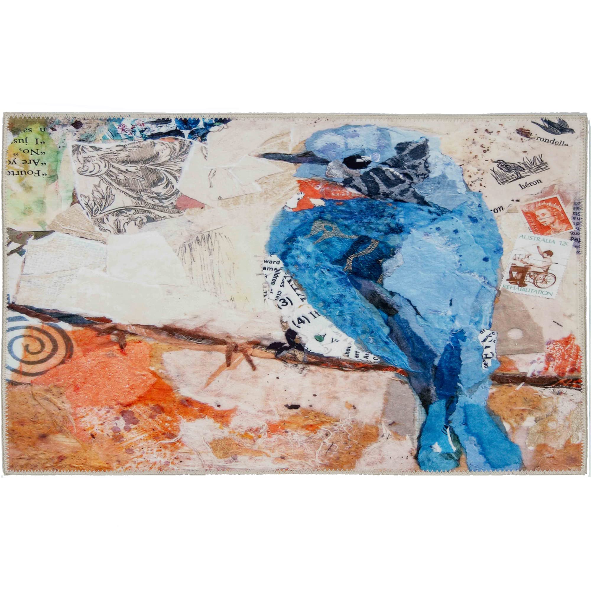 Bluebird Themed Area Rug 22x32 Inch - Olivia's Home Accent Rug for Backyard Decor, Bird Lover Gift, Living Room & Bedroom Floor Mat