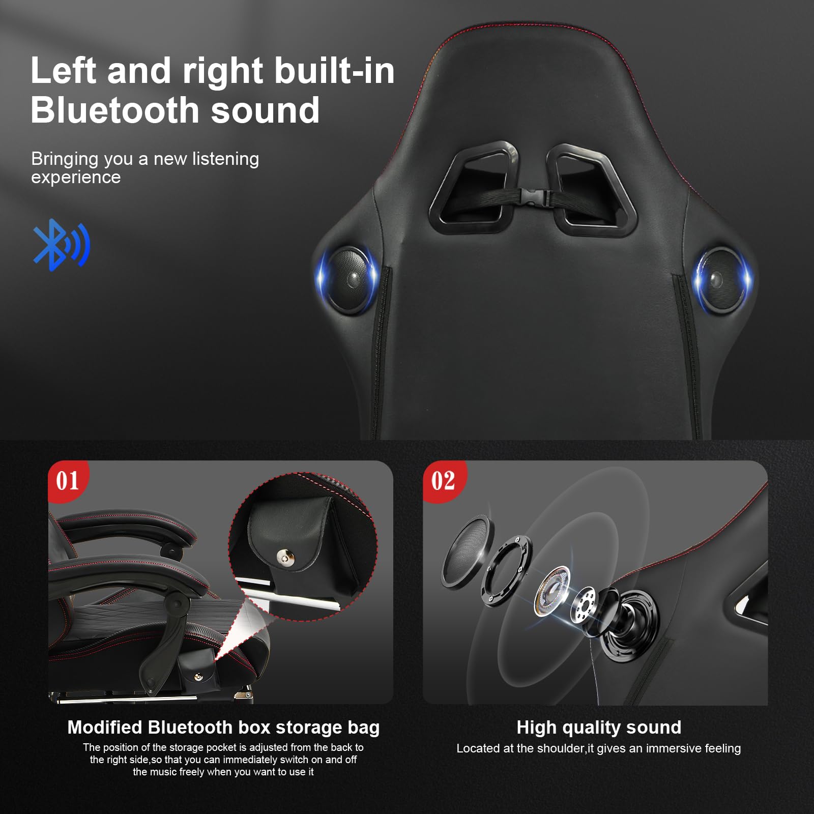 GTPLAYER Ergonomic Gaming Chair with Bluetooth Speakers & Footrest - High Back Reclining Computer Game Chair for Adults & Kids, Adjustable Linkage Armrests (Red) - Perfect for PC Gaming, Office Work & Home Entertainment