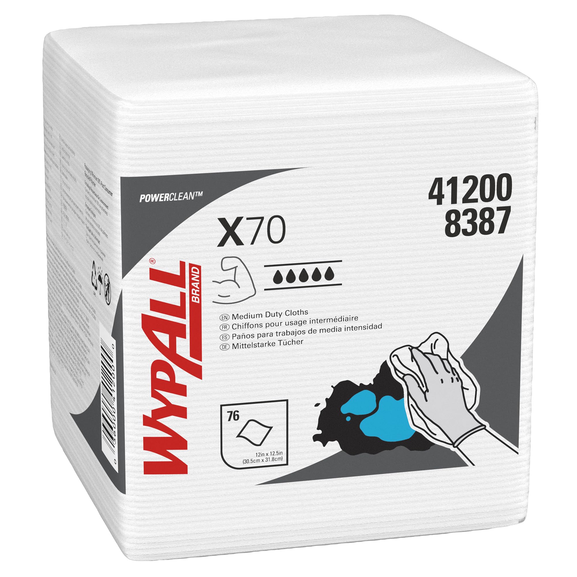 WYPALL X70 Industrial Wipers - Quarter Folded, White Cleaning Rags for Heavy-Duty Use - Perfect for Automotive, Workshop, and Janitorial Cleaning