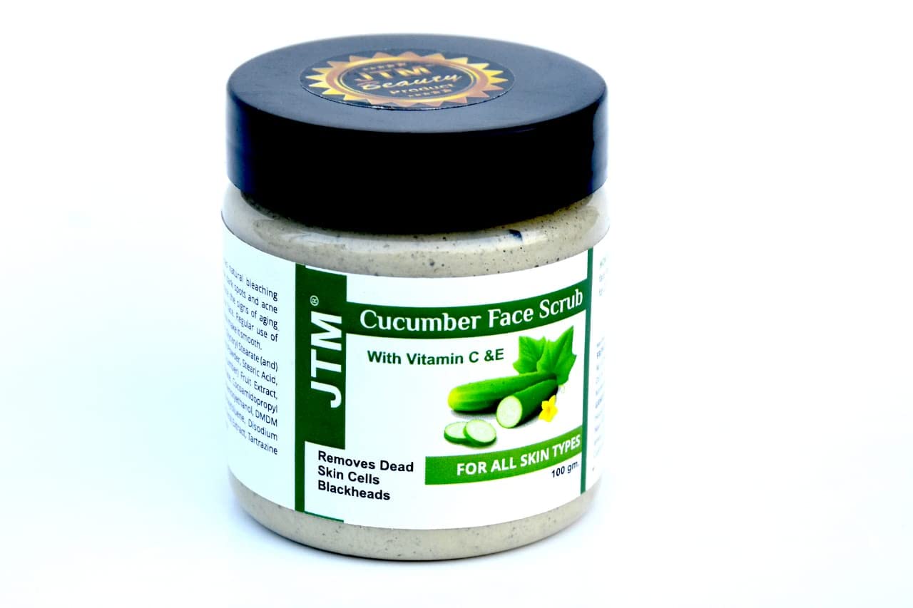 JTM Cucumber Face & Body Scrub - Exfoliating Tan Removal Moisturizer with Skin Brightening | 100ml (Pack of 2) | Gentle Cleansing for Glowing Skin | Perfect for Daily Skincare Routine & Post-Sun Care
