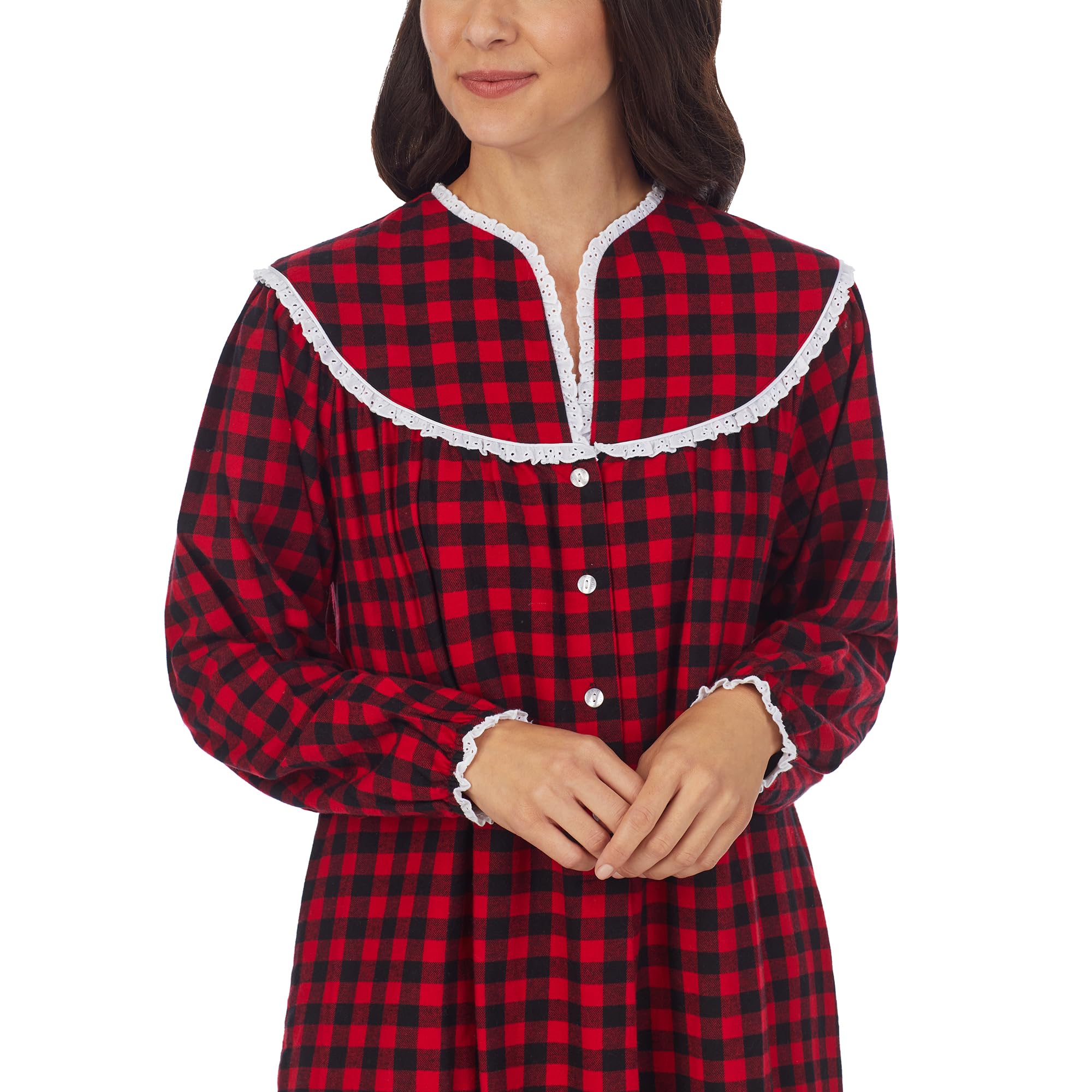 Women's Classic Long Sleeve Open Neck Flannel Pajama Nightgown - Soft & Comfortable Sleepwear for Winter Nights, Loungewear, and Cozy Bedtime