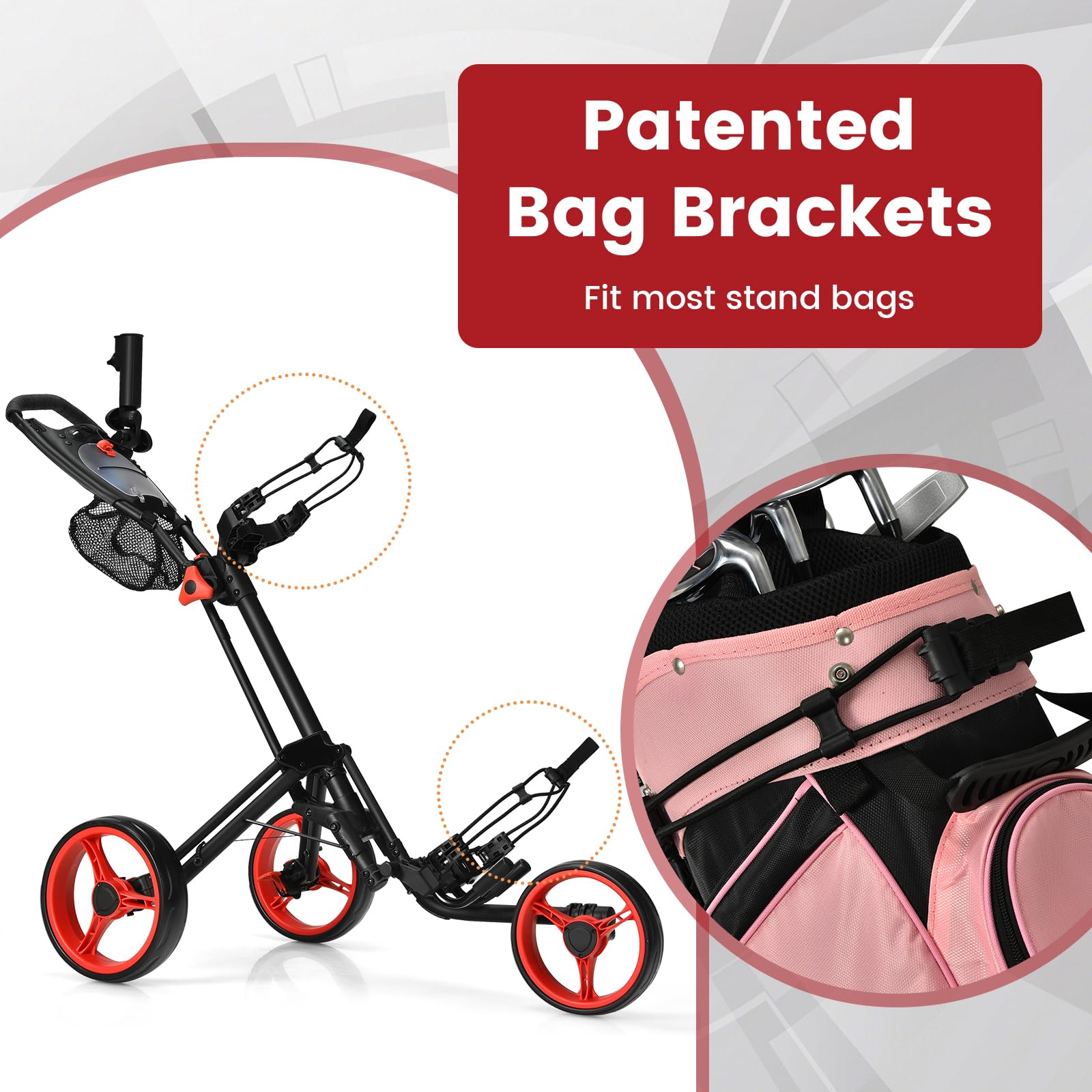 **Ultimate 3-Wheel Golf Push Cart – Lightweight Folding Golf Trolley with Scorecard Holder, Cup Holder, Umbrella Holder & Golf Bag Holder – Adjustable Handle & Foot Brake – Perfect for Golf Courses & Outdoor Sports**