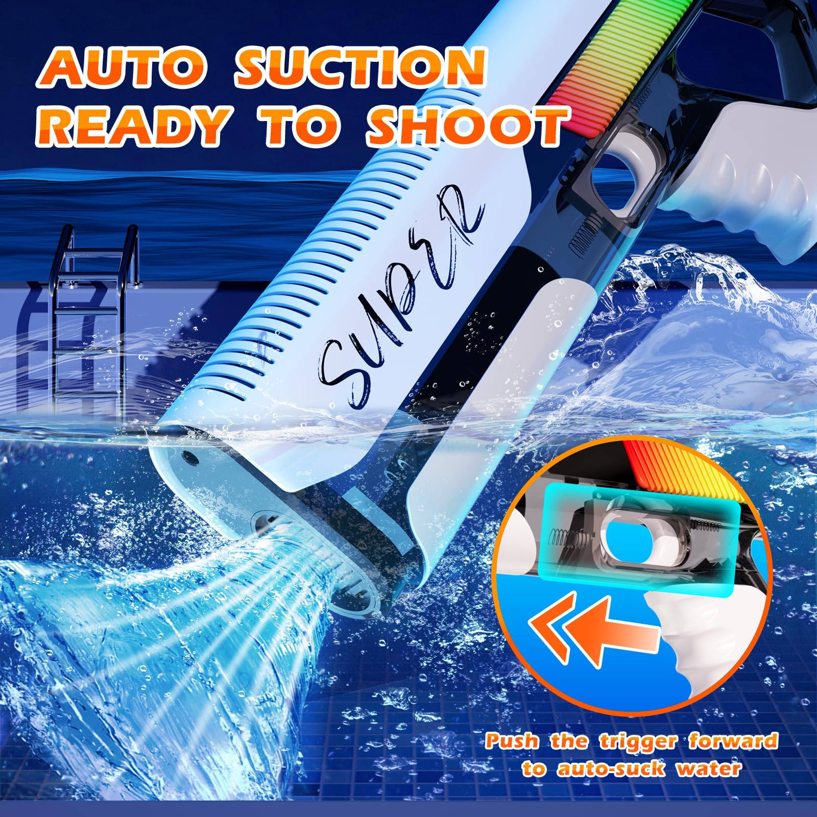 Electric Water Gun for Adults & Kids - Strong Automatic Squirt Gun with Auto Suction & Modular Battery - Perfect for Summer Pool Parties, Beach Fun & Outdoor Water Games - Ideal for Ages 8-12
