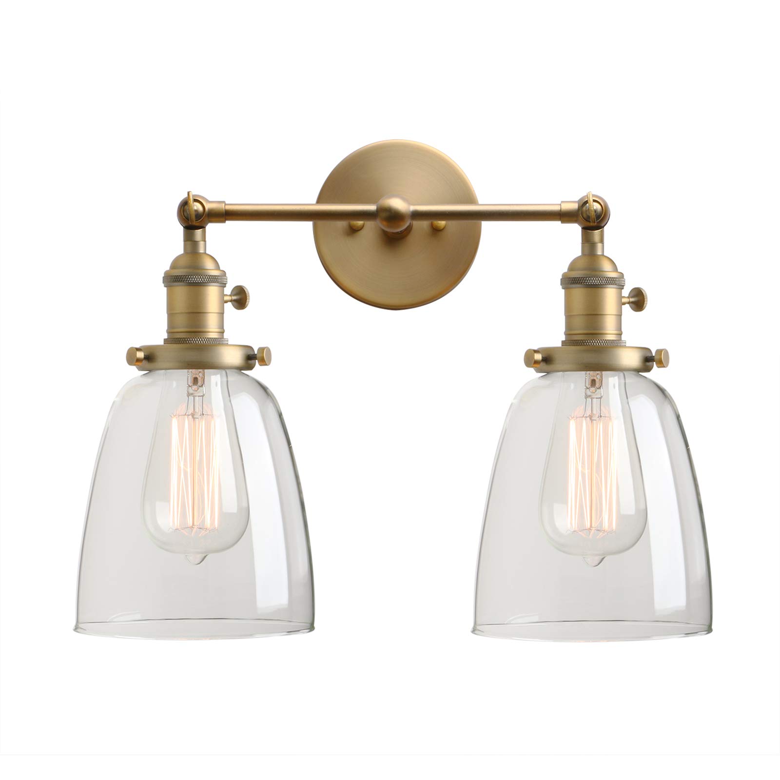 Vintage Industrial Double Sconce Wall Light - 2-Light Antique Wall Sconce with Oval Cone Clear Glass Shade for Living Room, Bedroom, or Hallway Lighting