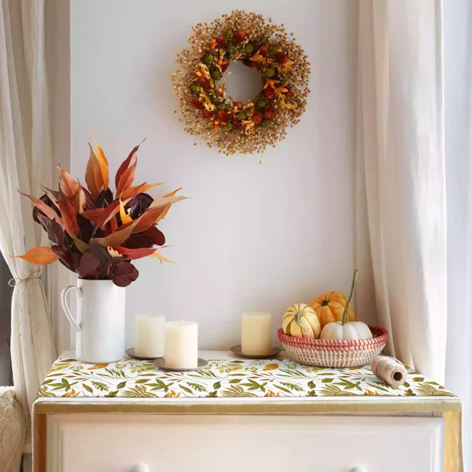 72 Inch Cotton Linen Table Runner - Fall Leaf Pattern Kitchen & Dining Table Decor, Rustic Farmhouse Style for Autumn Weddings, Banquets & Coffee Tables | Perfect for Thanksgiving, Christmas & Seasonal Home Decor