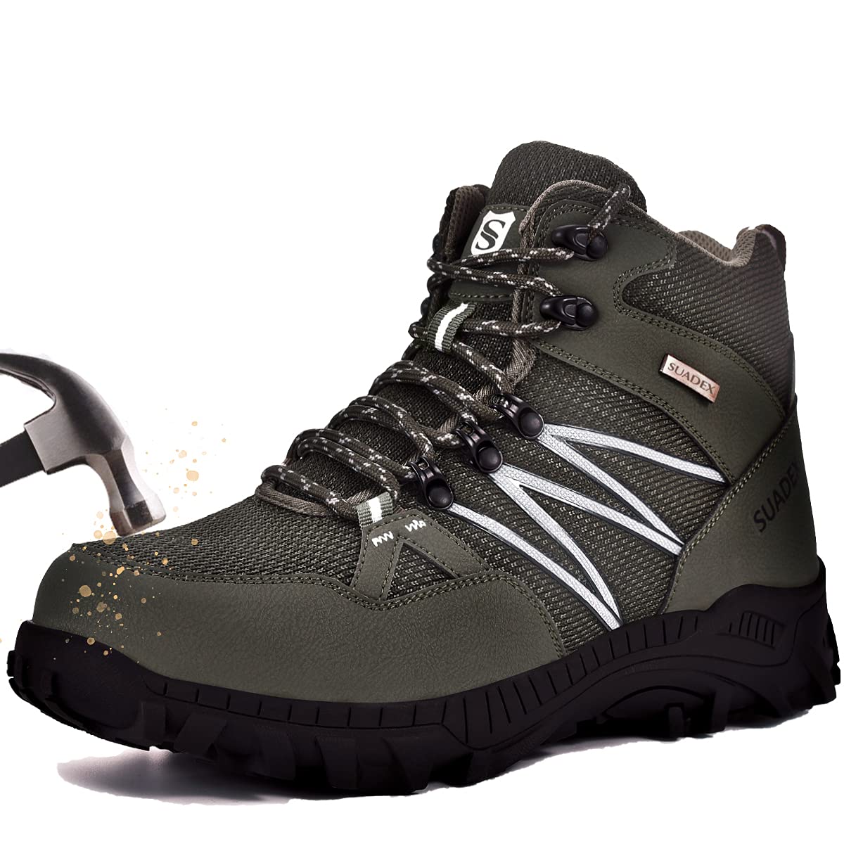 SUADEX Men's Steel Toe Work Boots - OSHA Approved Safety Boots for Construction, Composite Toe, Slip & Water Resistant - Durable Workwear for Heavy Duty Jobs, Outdoor Labor & Industrial Sites