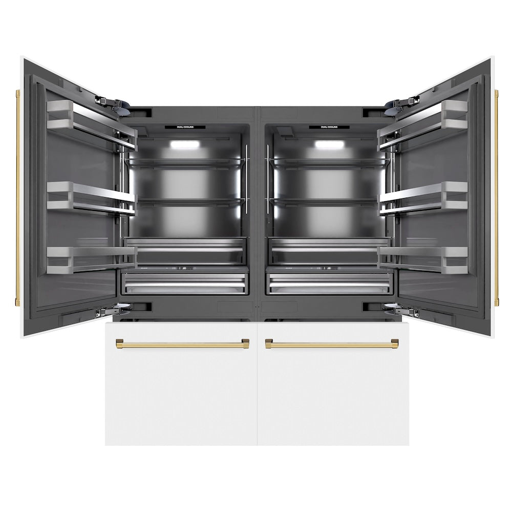 ZLINE Autograph Edition 72-Inch French Door Built-In Refrigerator with Bottom Freezer - 39.6 cu.ft Capacity, Water Dispenser & Ice Maker - White Matte Exterior with Graphite Gray Interior & Polished Gold Accents (GRBITZ WM 72 G) - Perfect for Modern Kitchens, Luxury Homes & Gourmet Cooking Spaces