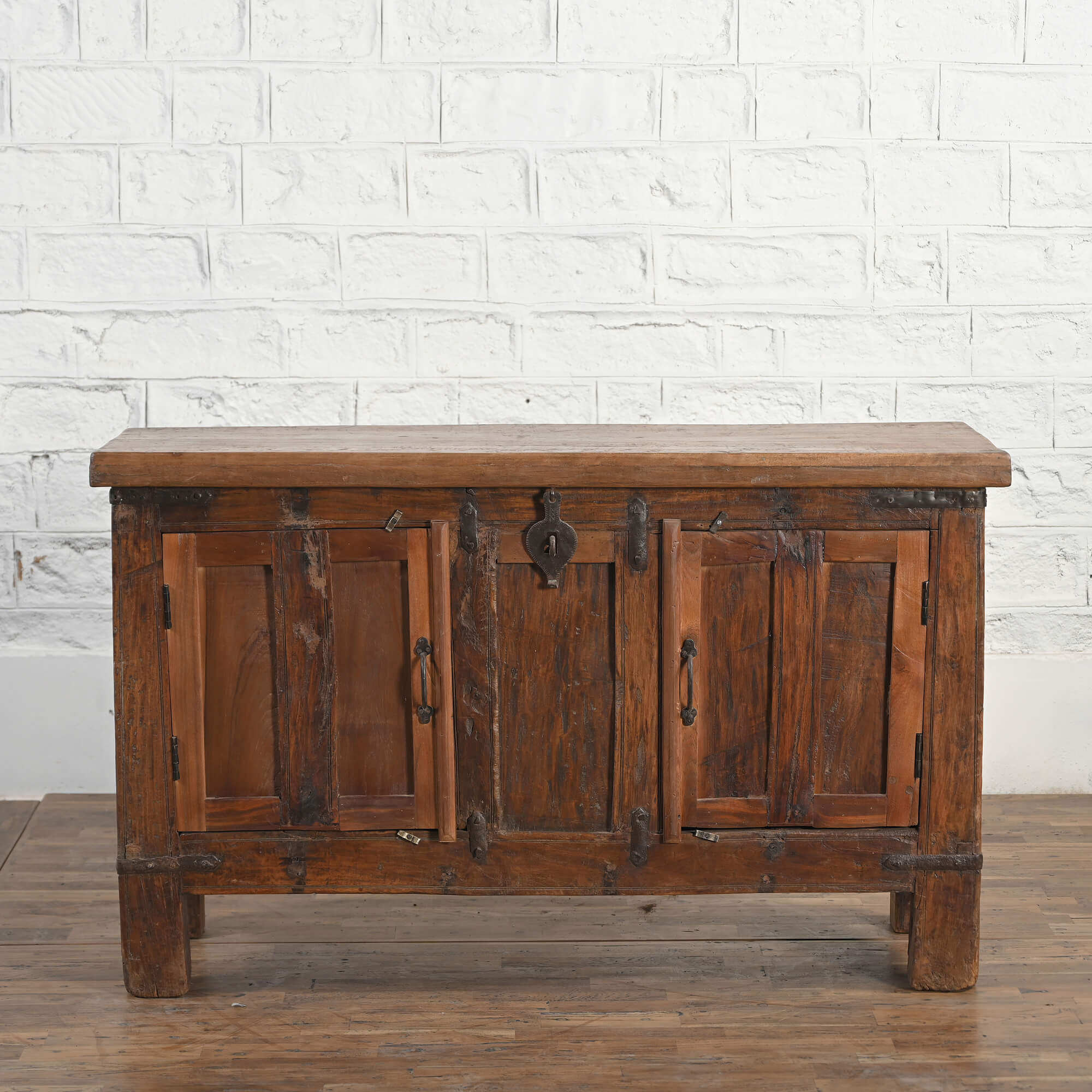Hand Carved Indian Sandook Solid Wood Sideboard - Traditional Storage Cabinet for Home & Office - Perfect for Living Room, Bedroom, or Entryway Decor