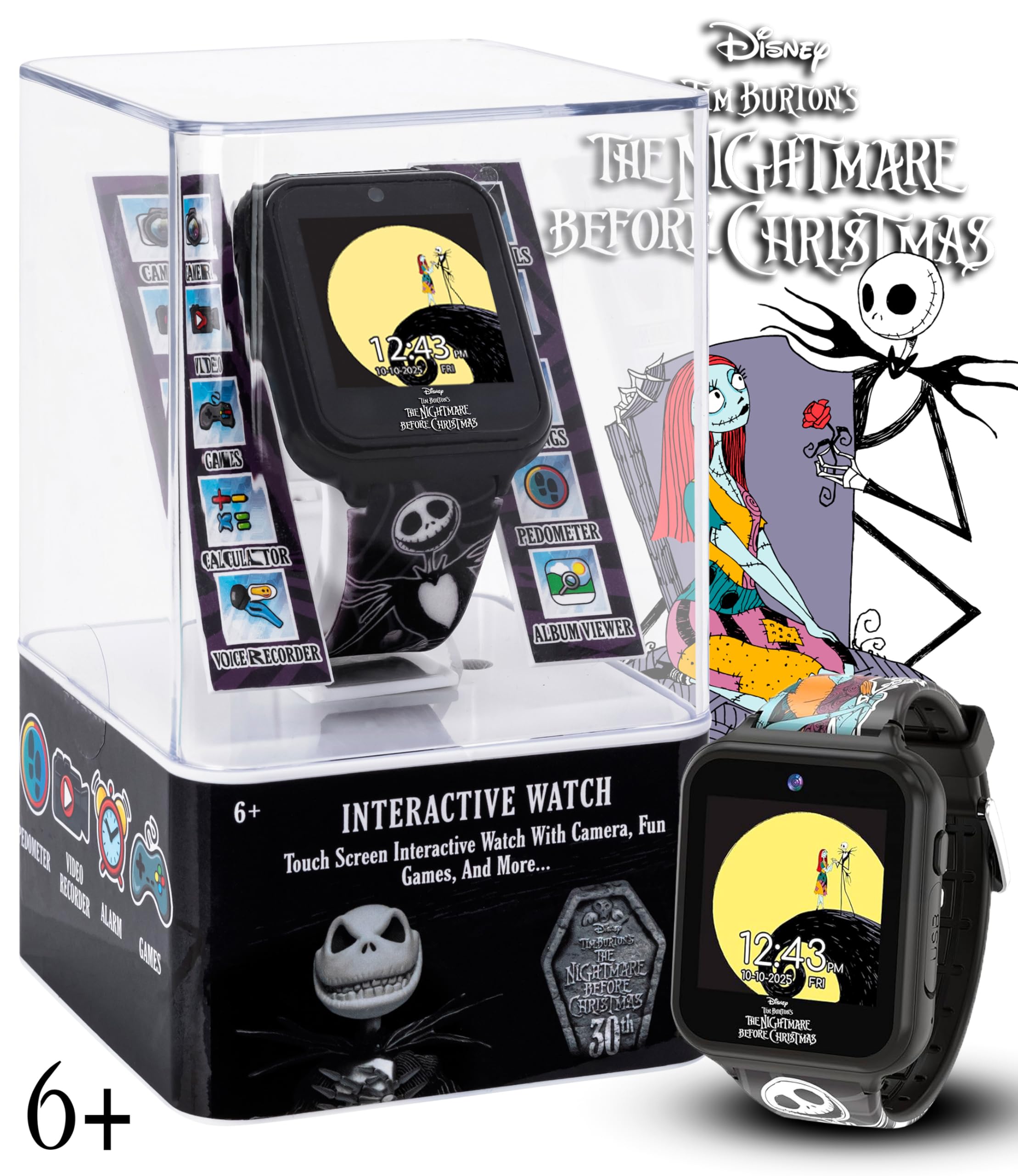 Accutime Nightmare Before Christmas Kids Smartwatch with Camera, Games & Fitness Tracker - Interactive Digital Watch for Boys & Girls - Perfect for Halloween, Christmas Gifts & Daily Activity Tracking