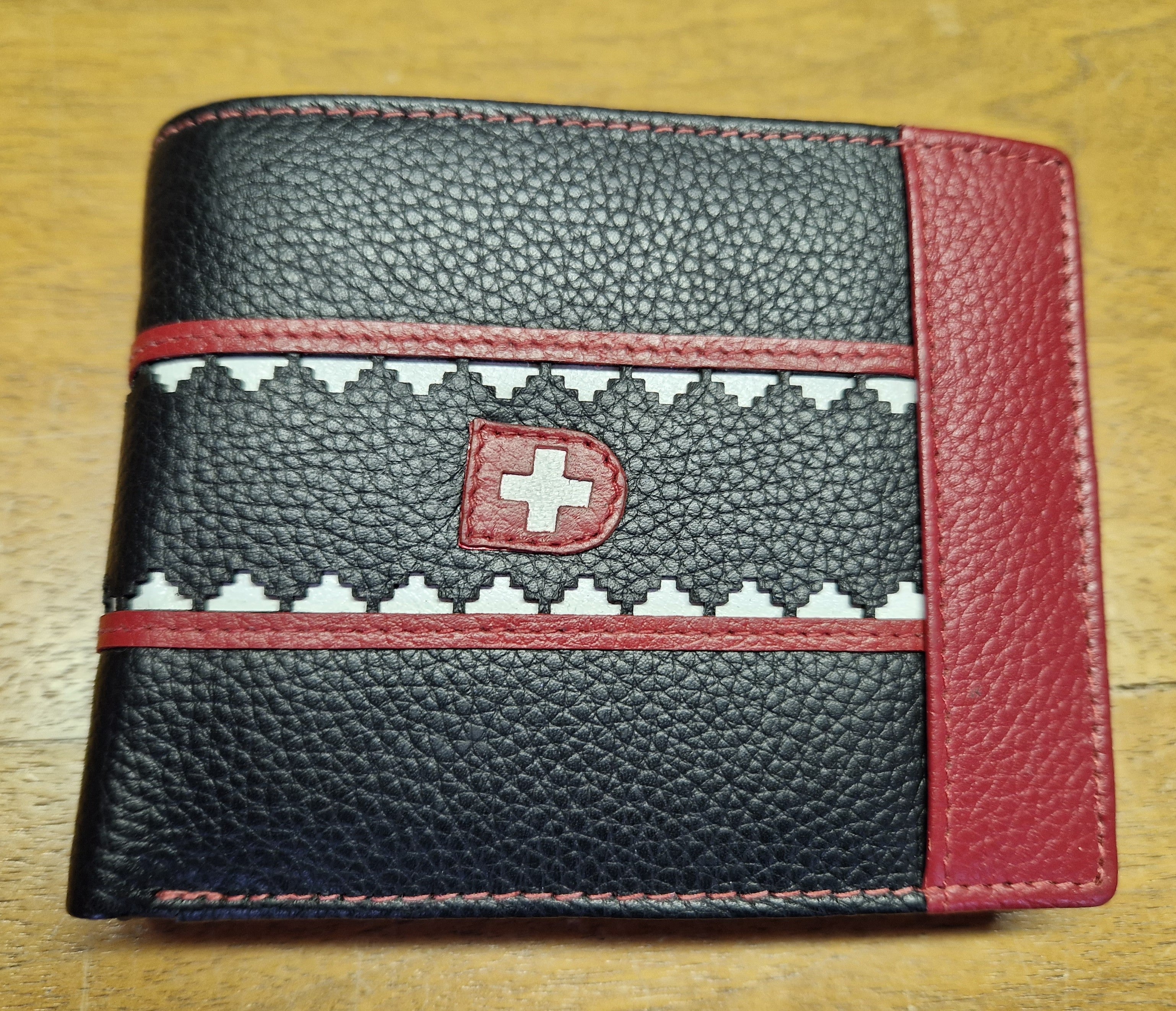 Premium Swiss Leather Wallet for Men - Black & Red Trifold Design with RFID Protection | Slim Bifold Wallet for Everyday Use, Travel & Business