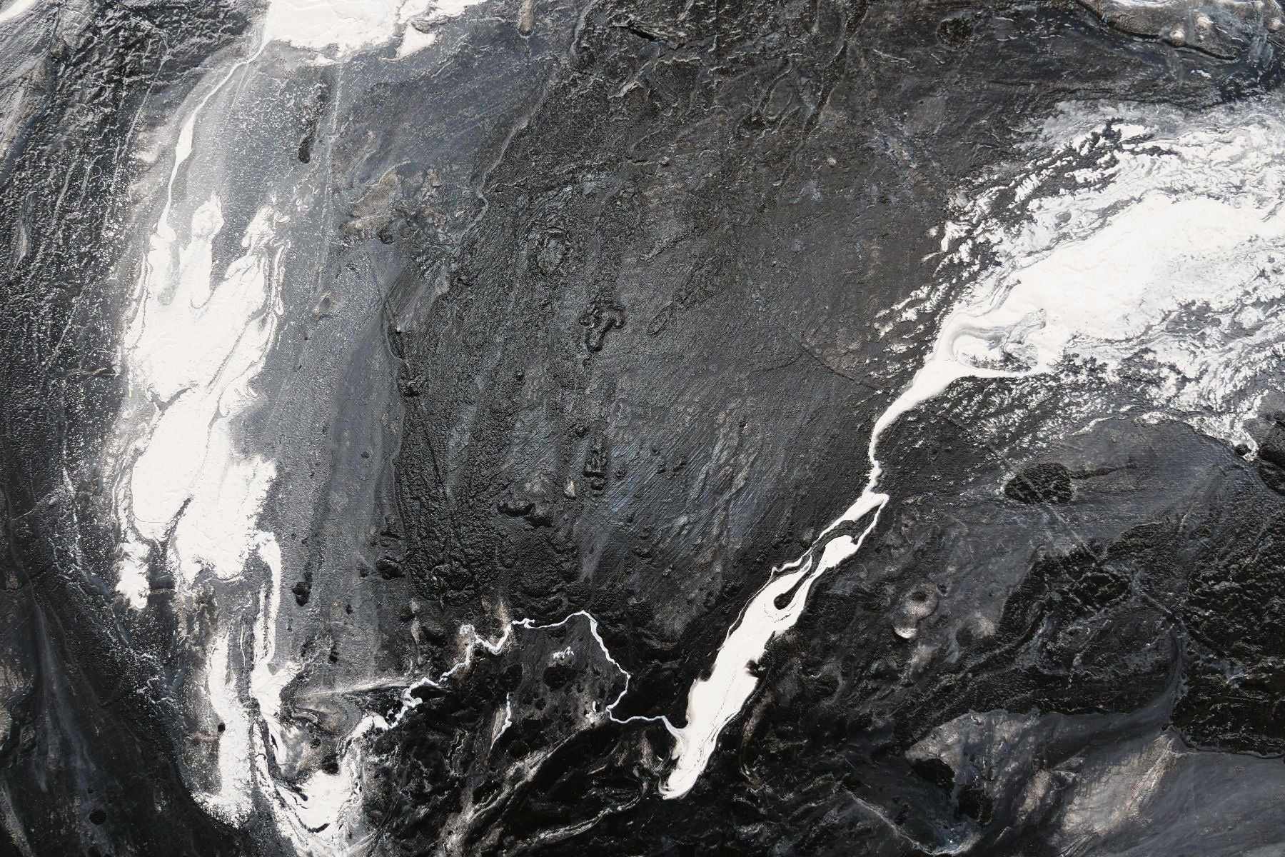 190cm x 100cm Black and White Textured Abstract Wall Art Painting - Modern Iced Nero Canvas for Living Room, Bedroom & Office Decor