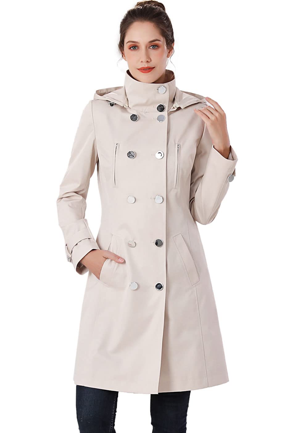 BGSD Women's Amari Waterproof Hooded Trench Coat - Windproof Raincoat for All Seasons, Regular & Plus Sizes (XS-5XL) | Perfect for Commuting, Travel & Outdoor Activities