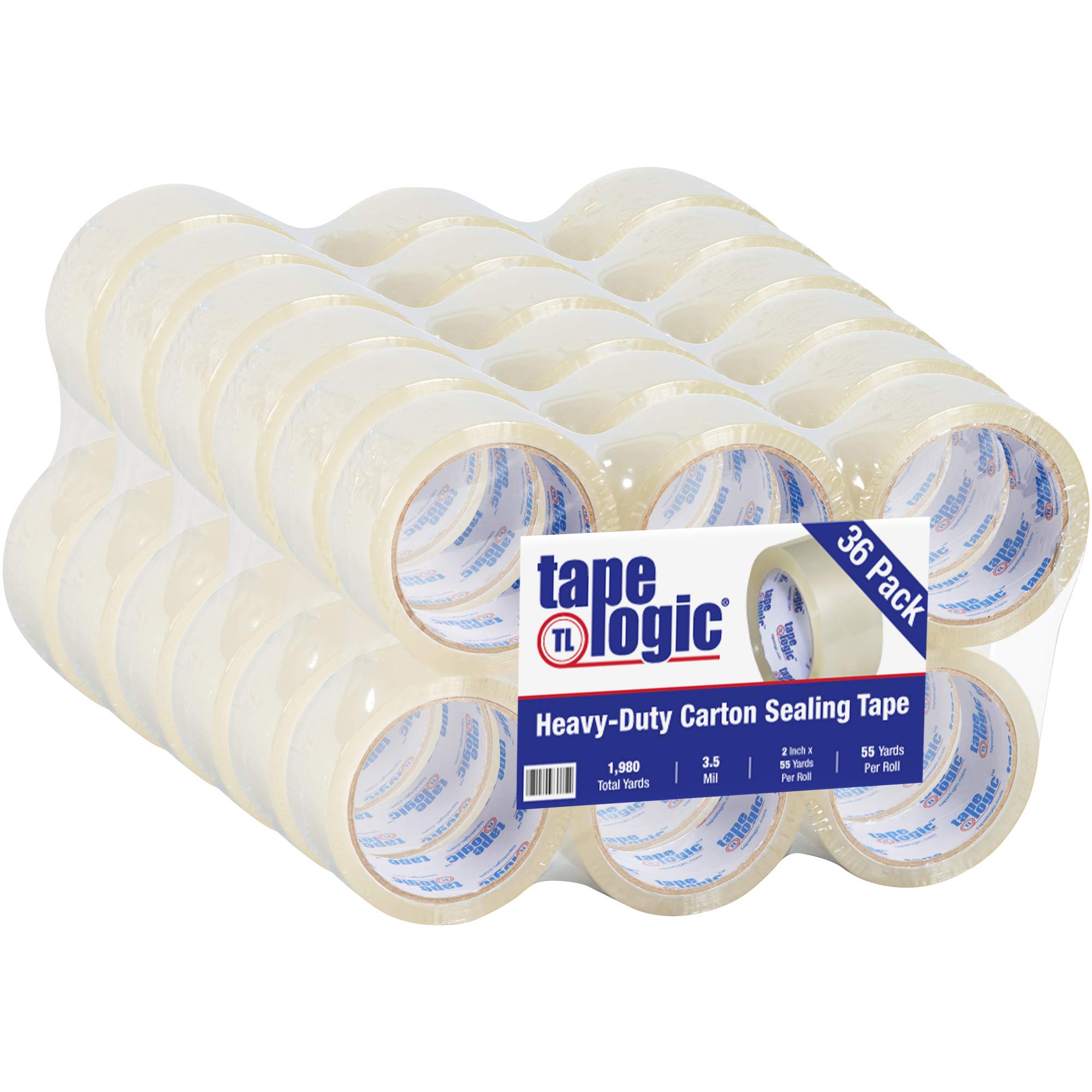 BOX USA BT901350 Clear Acrylic Tape - 3.5 mil Thick, 2 Inch x 55 Yard, Pack of 36 Rolls - Ideal for Shipping, Packaging, Sealing Boxes & Office Use
