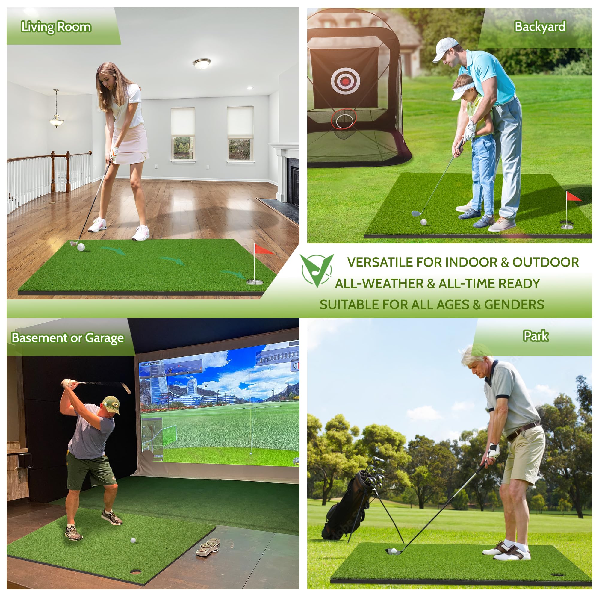 Premium MyVoice Pro 5x4ft Thickened Golf Mat Set - High-Elastic Non-Slip Base with Multiple Turf Options for Indoor/Outdoor Golf Training | Perfect for Driving Range Practice, Backyard Golf & Home Putting Green Setup