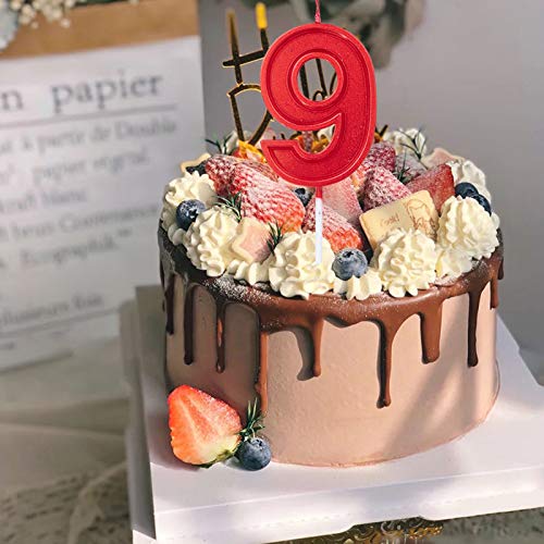 2.76 Inch Glitter Red Number 5 Birthday Candles - Cake Topper Decoration for Wedding Anniversary, Party Celebration - Perfect for Birthday Cakes, Cupcakes, and Dessert Tables