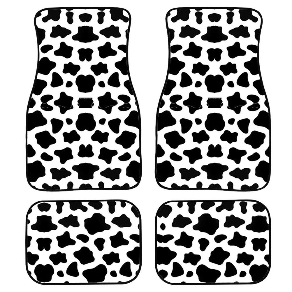 KUIFORTI Cute Cow Print Car Floor Mats - Non-Slip Rubber Full Set of 4 for Front & Rear Seats | Durable Vehicle Interior Protection | Perfect for Women's Cars, SUVs & Daily Commuting