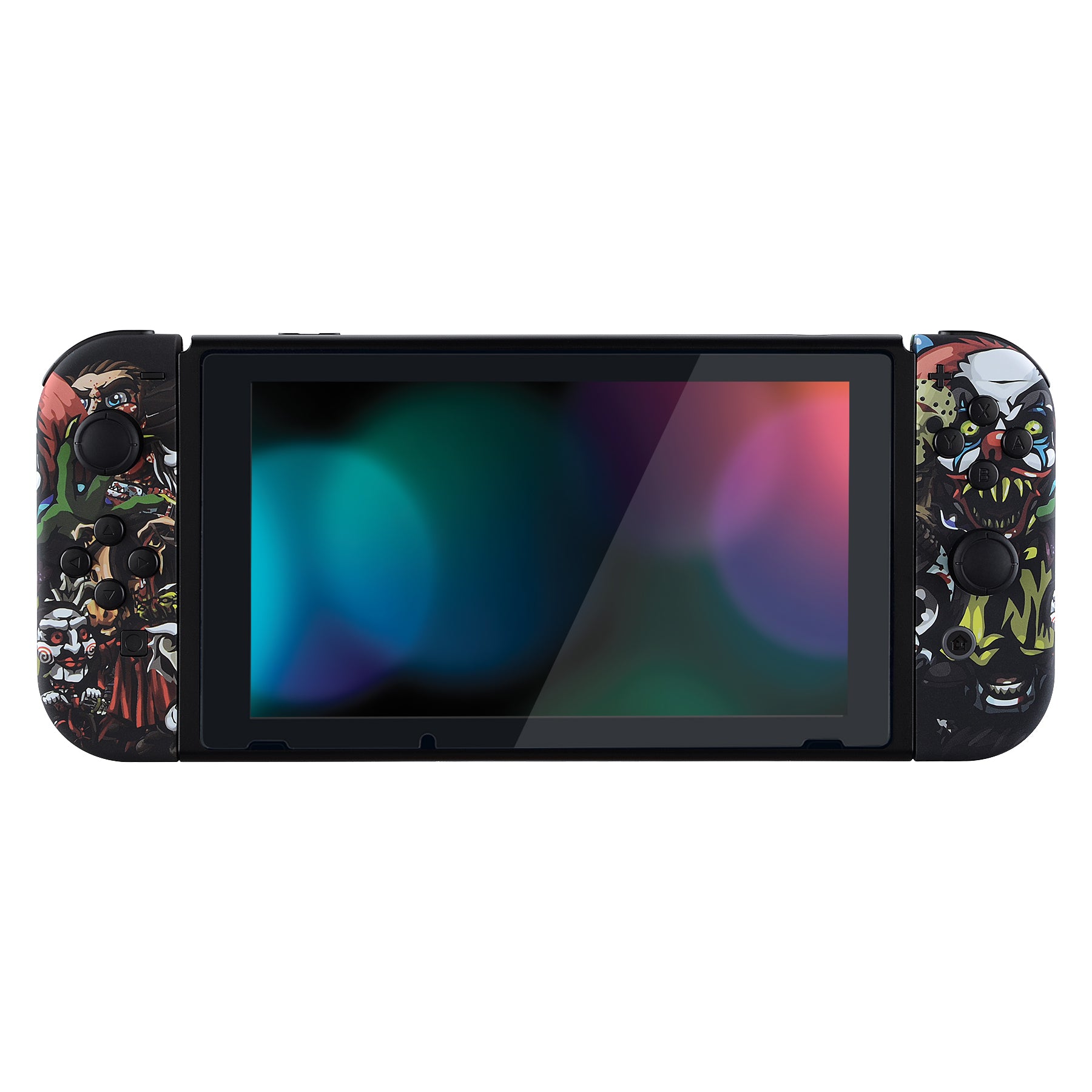 eXtremeRate Soft Touch Scary Party Pattern Joycon Controller Shell with Full Button Set - DIY Replacement Back Plate for Nintendo Switch - Perfect for Halloween Gaming & Custom Console Mods