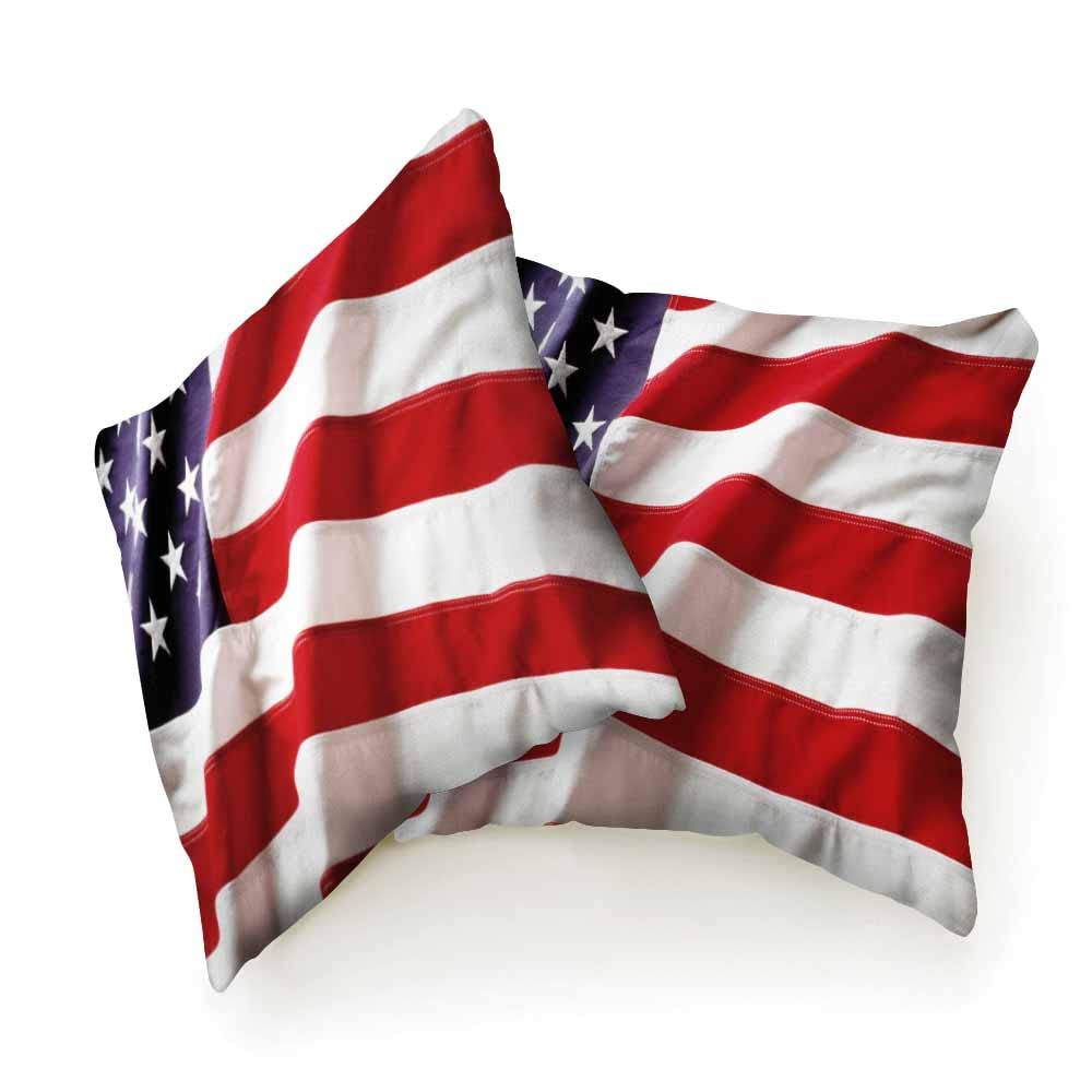 American Flag Throw Pillow Covers - Patriotic Ruffled Decor Pillowcases for Bedroom & Living Room (18x18 Inch, Pack of 2) - Perfect for Independence Day, Memorial Day & Home Decor