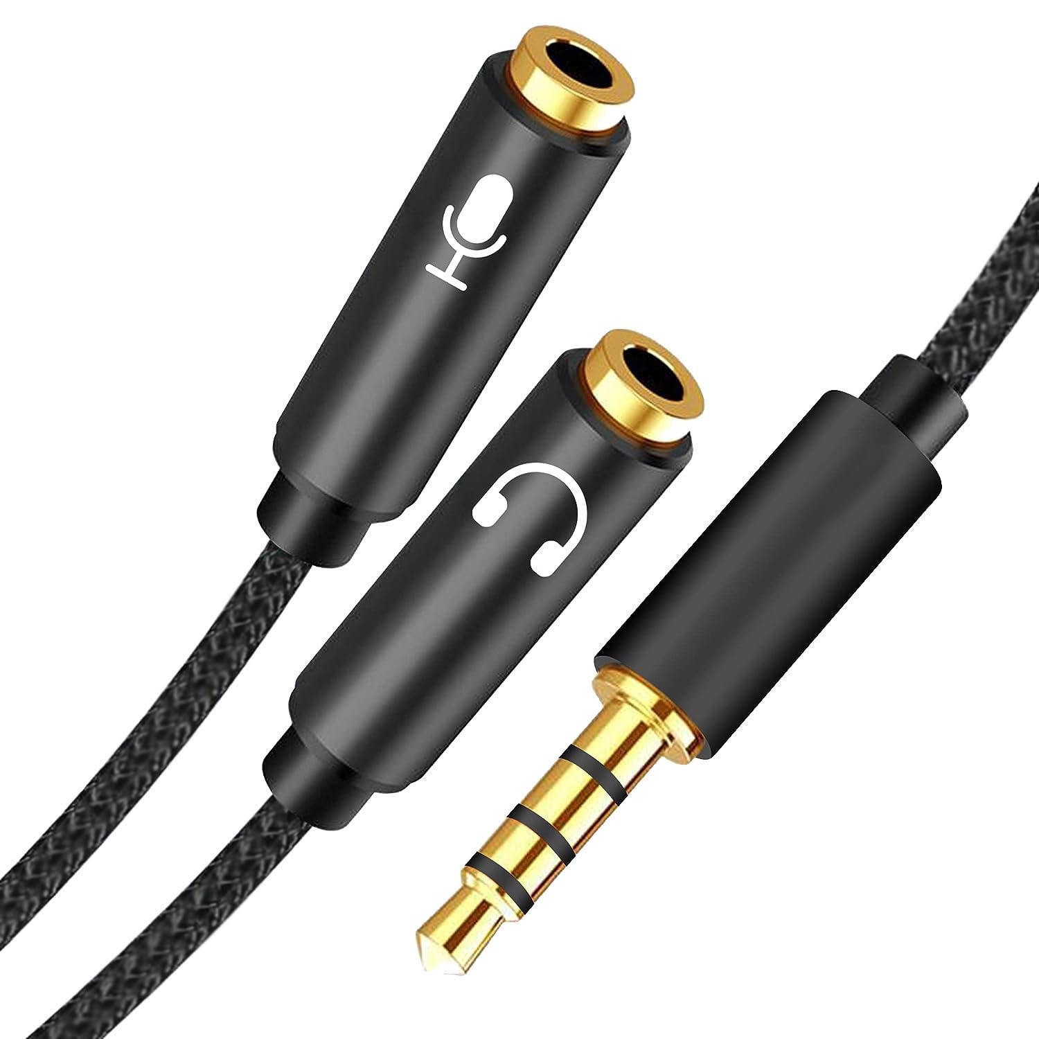 3.5mm Headphone Mic Splitter Cable - Braided Aux Male to 2 Female Adapter for Gaming Headsets, PC, Laptop, Xbox, PS5/PS4 Controllers | Perfect for Streaming, Online Gaming & Conference Calls