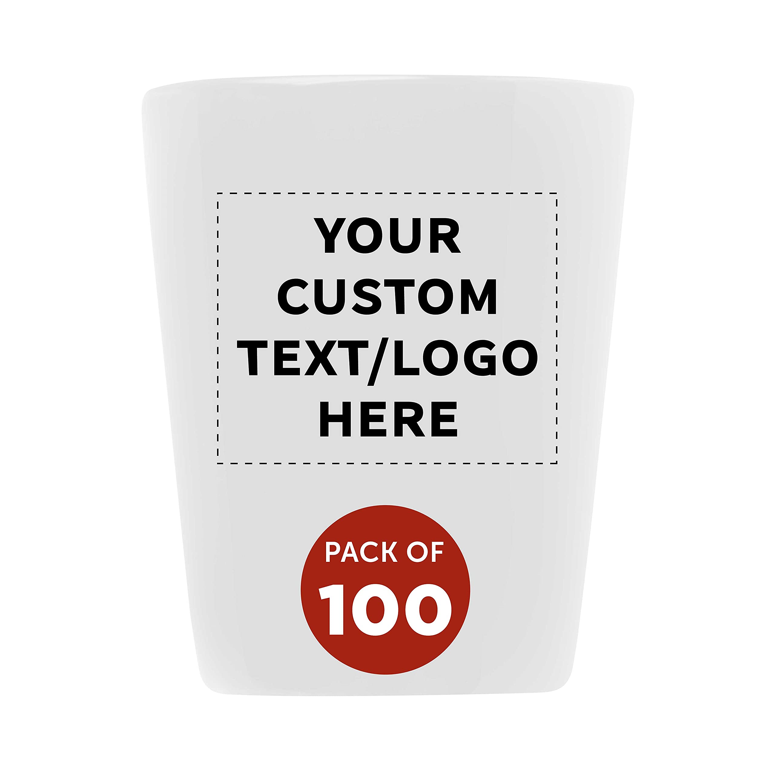 100-Pack Customizable 2 oz Ceramic Shot Glasses with Glossy Finish - Personalized Text & Logo - Barware & Drinkware for Parties, Weddings, and Events - White