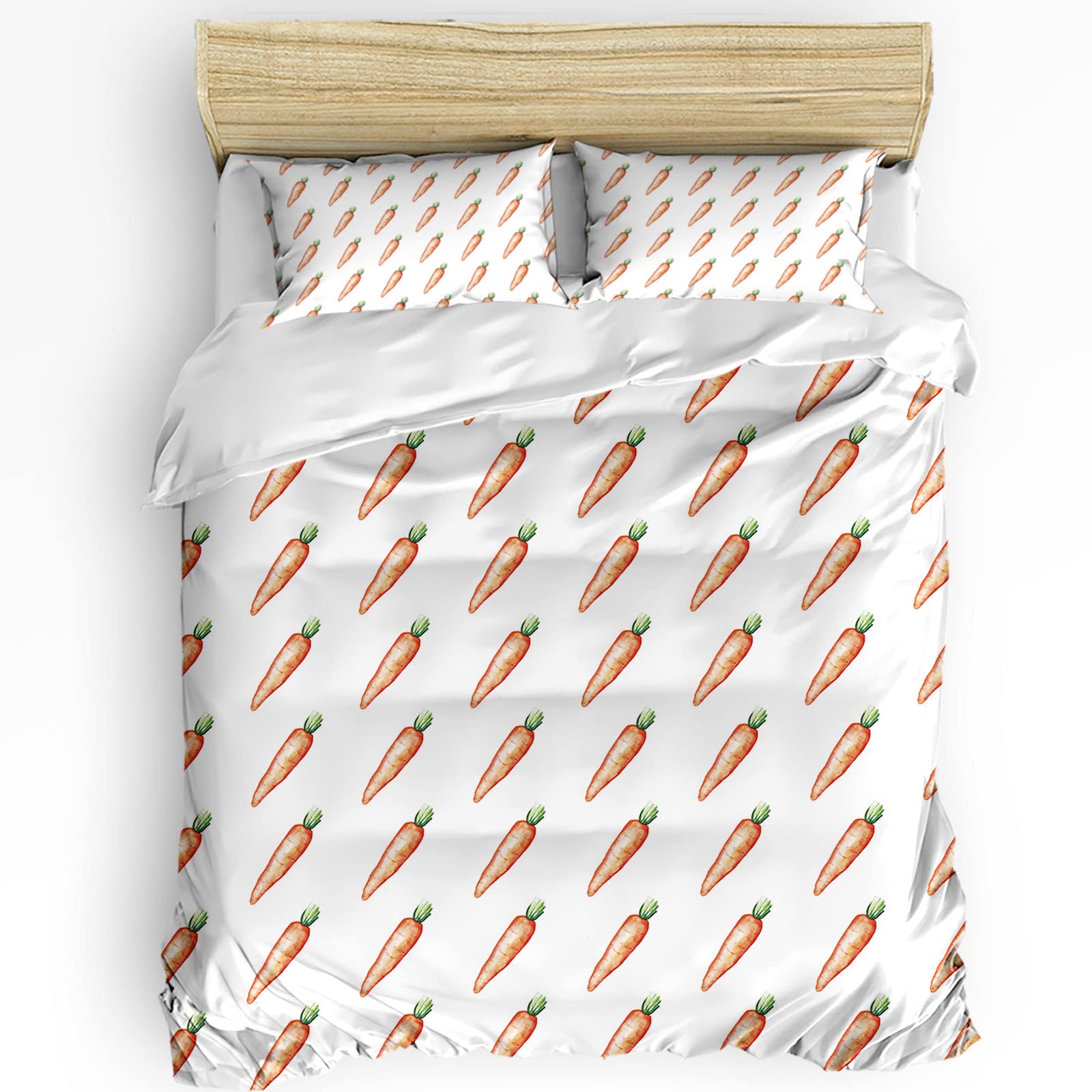HELLOWINK 3-Piece Twin Size Duvet Cover Set - Easter Cute Carrot Design with 2 Pillow Shams, Lightweight Soft Comforter Cover Featuring Bunny Rabbit Pattern | Perfect for Kids' Room, Spring Bedding & Easter Decor