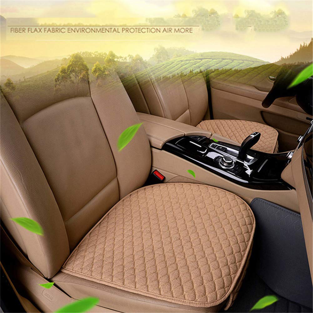 Breathable Linen Car Seat Cover Set - Universal Fit Seat Cushion Protector Pad Mat for Cars, SUVs & Trucks (Set of 3, Grey) | Perfect for Summer Driving, Road Trips & Protecting Leather Seats