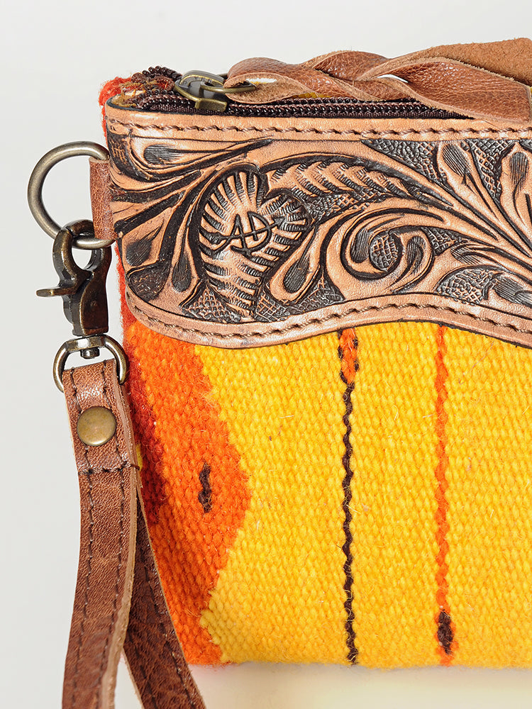 American Darling WRISTLET Hand Tooled Upcycled Wool Genuine Leather Women's Western Handbag Purse - Stylish Crossbody Bag for Everyday Use, Date Nights & Western Fashion