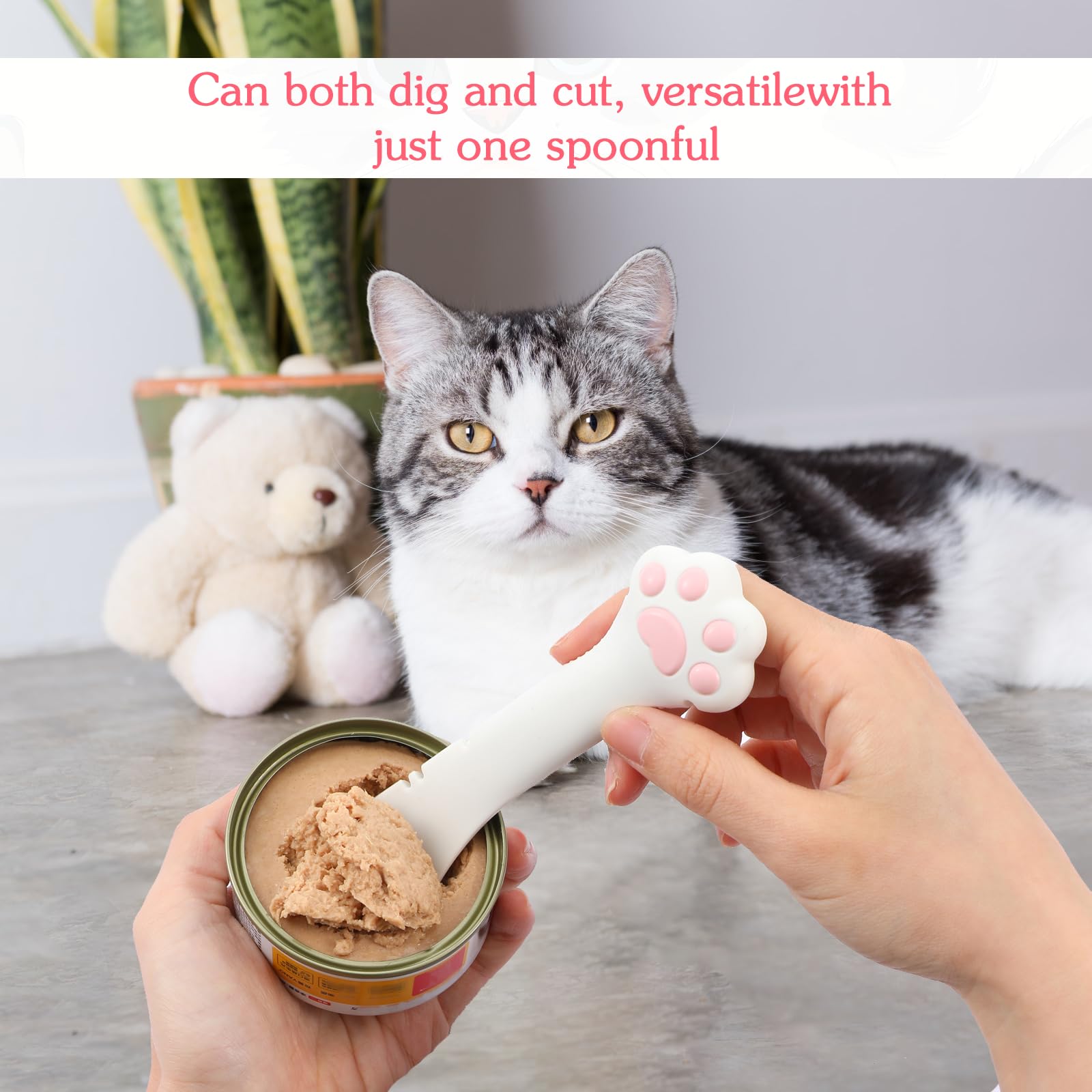 Paw-Shaped Silicone Cat Food Spoon & Can Opener Set - 2-Piece Cute Pet Food Spatula for Wet or Dry Dog & Cat Treats - Perfect for Easy Feeding & Portion Control