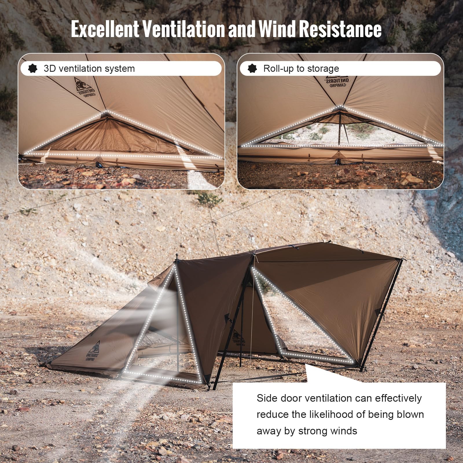OneTigris Platoon Camping Tent - Waterproof Windproof Lightweight Survival Shelter for Outdoor Adventures, Hiking, Backpacking & Emergency Preparedness | Perfect for Camping, Bushcraft, Beach Trips & Overlanding