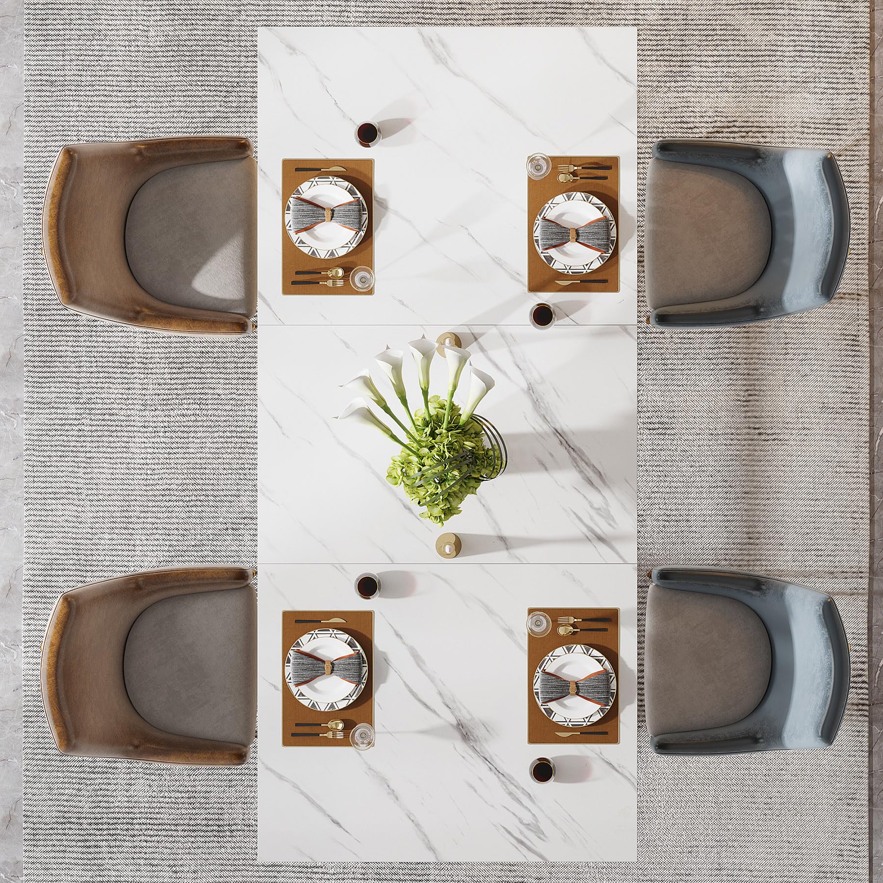 Tribesigns 63-Inch Modern Rectangular Dining Table for 4-6 People - White Faux Marble Top with Gold Metal Legs - Kitchen & Dining Room Furniture for Family Gatherings, Dinner Parties & Home Decor