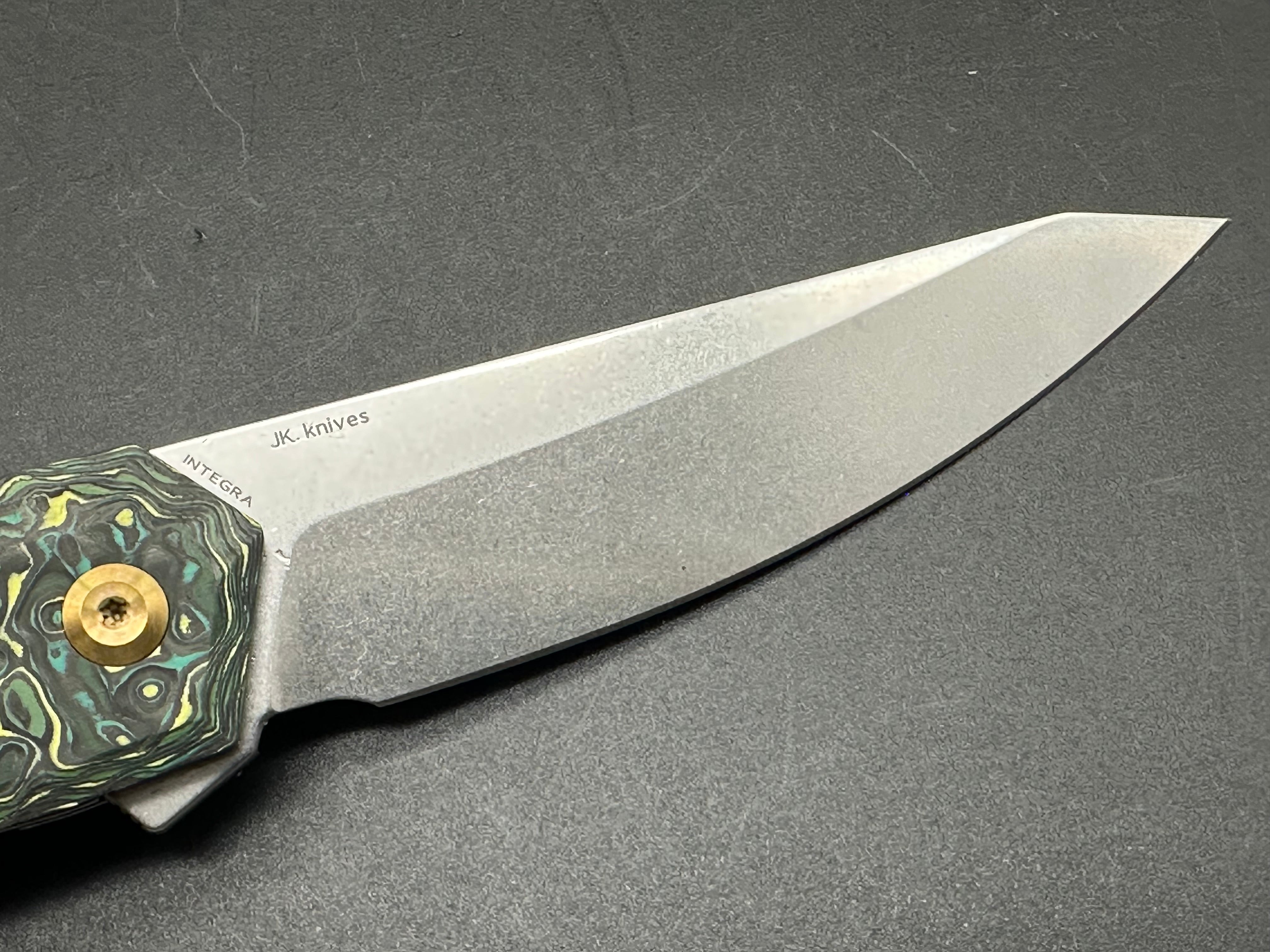 KANSEPT INTEGRA Folding Pocket Knife - Green/Yellow Carbon Fiber Handle, S35VN Steel Plain Edge, Black Stonewash Finish (K1042B3) | EDC, Outdoor Camping, Survival & Everyday Carry Knife