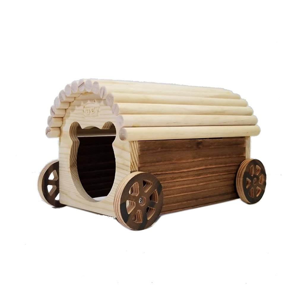 Golden Bear's Den Wooden Pet House for Hamsters, Hedgehogs, Sugar Gliders & Small Pets - Brown 25x15x15 cm - Cozy Nest, Shelter & Hammock for Cage, Playpen & Home Decor