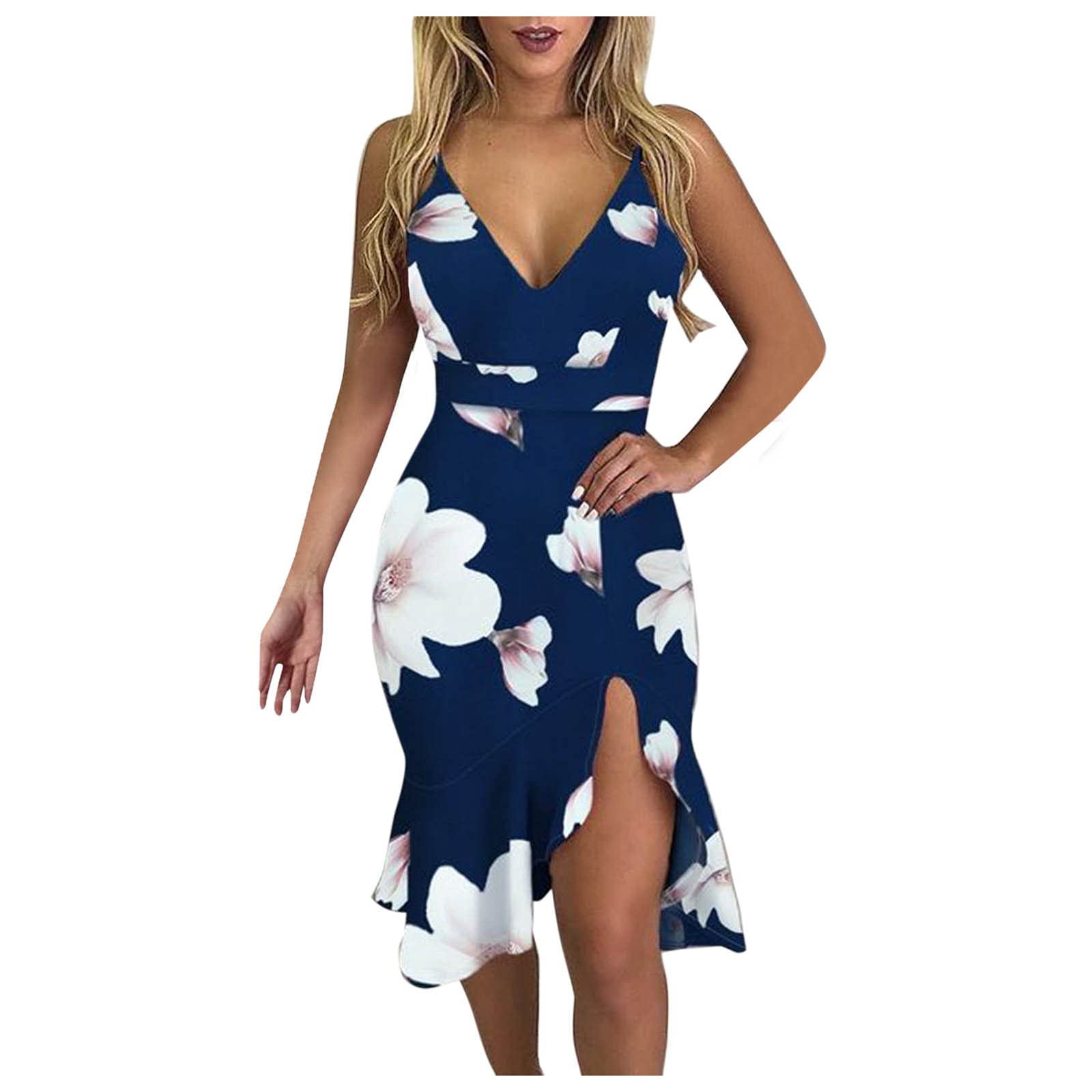 Aniywn Women's Long Ruffle Summer Dress - V-Neck Sleeveless Casual Party Dress for Juniors | Perfect for Beach Vacations, Date Nights & Special Occasions