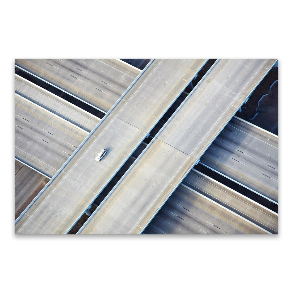 Aerial Freeway Printed Canvas Wall Art - 36x24 Inches, Multi-Color Modern Decor - Perfect for Living Room, Bedroom & Office Decorations