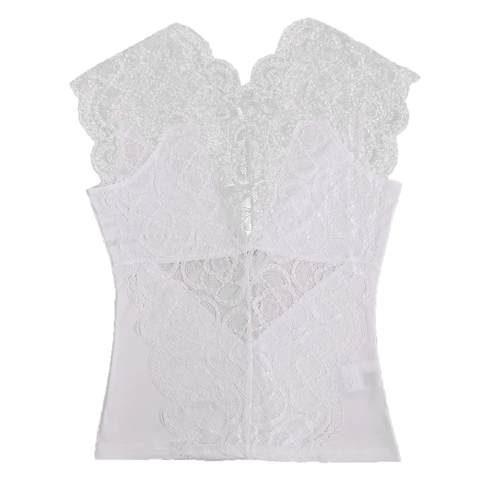 Sexy Lace See-Through Women's Shirt - Slim Fit Casual Top with Short Sleeves - Plus Size XL (White) - Perfect for Date Nights, Club Outings & Sensual Occasions