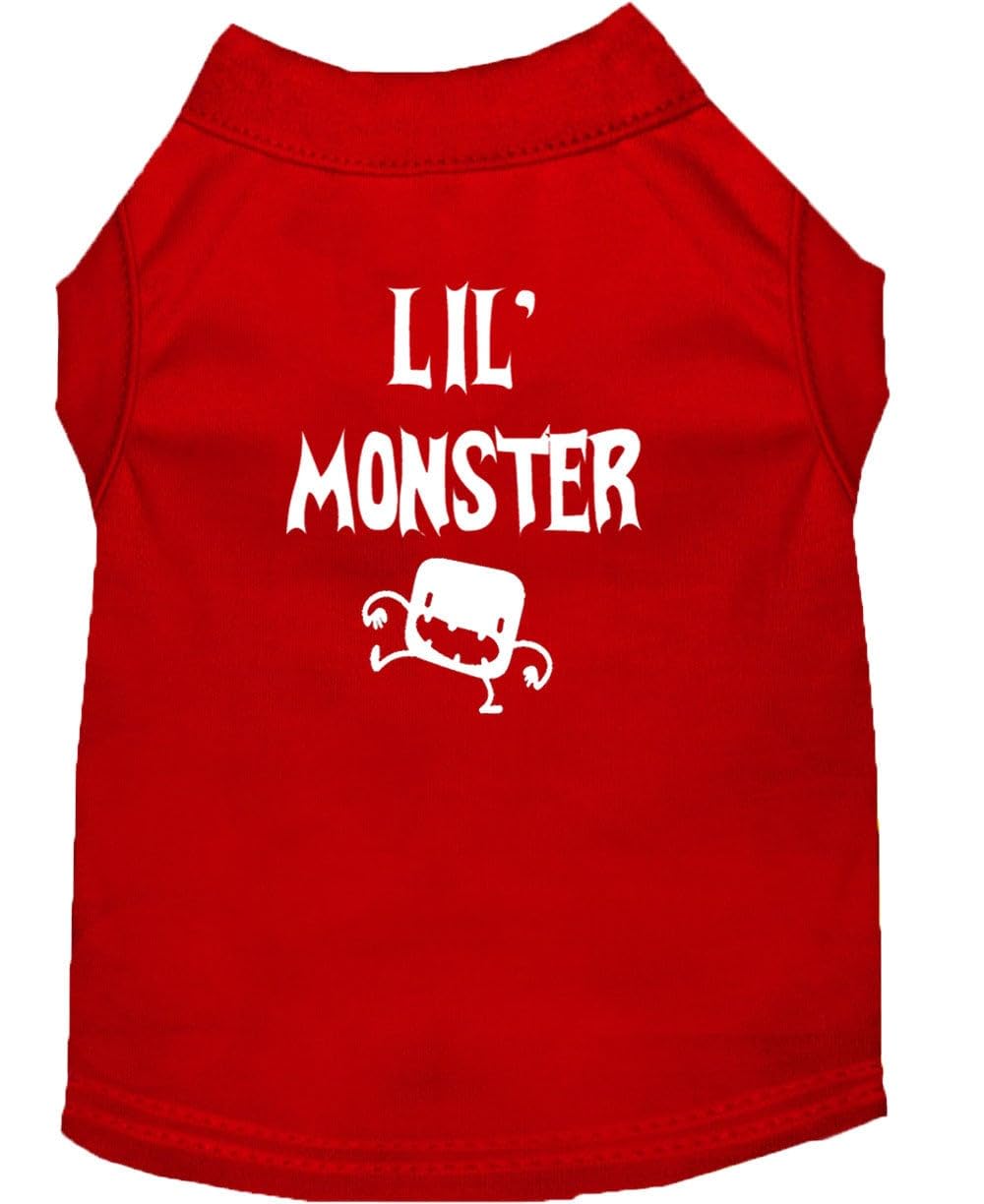Halloween Pet Dog & Cat Shirt - 'Lil Monster' Screen Printed Red Costume for Small Pets (10-14 lbs) | Perfect for Halloween Parties & Pet Costume Contests