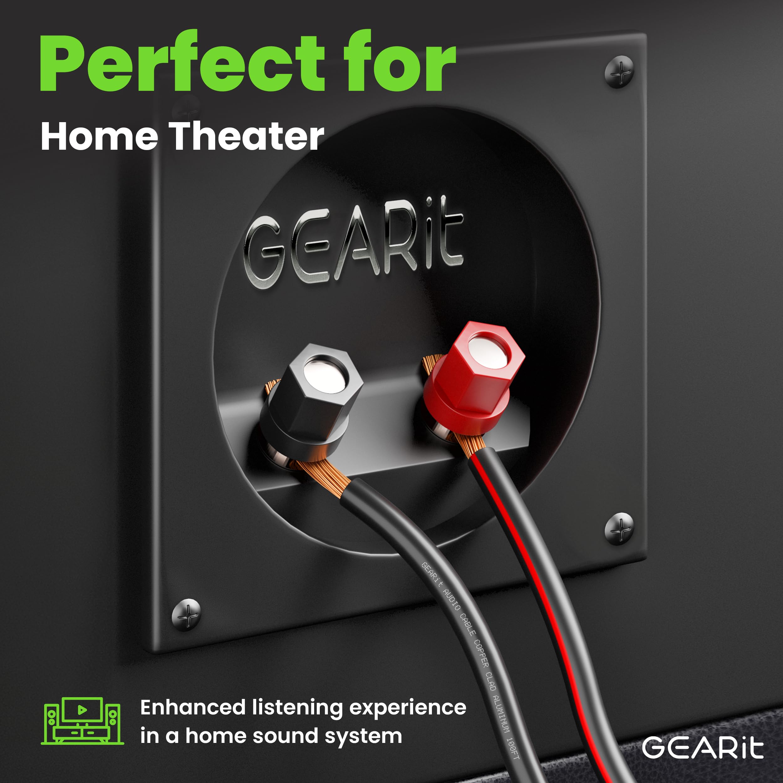 GearIT Pro Series 16 Gauge Speaker Wire - 16/2 AWG 100 Feet (30.48 Meters) Black - Premium Audio Cable for Home Theater, Car Speakers, Surround Sound & Outdoor Audio Systems