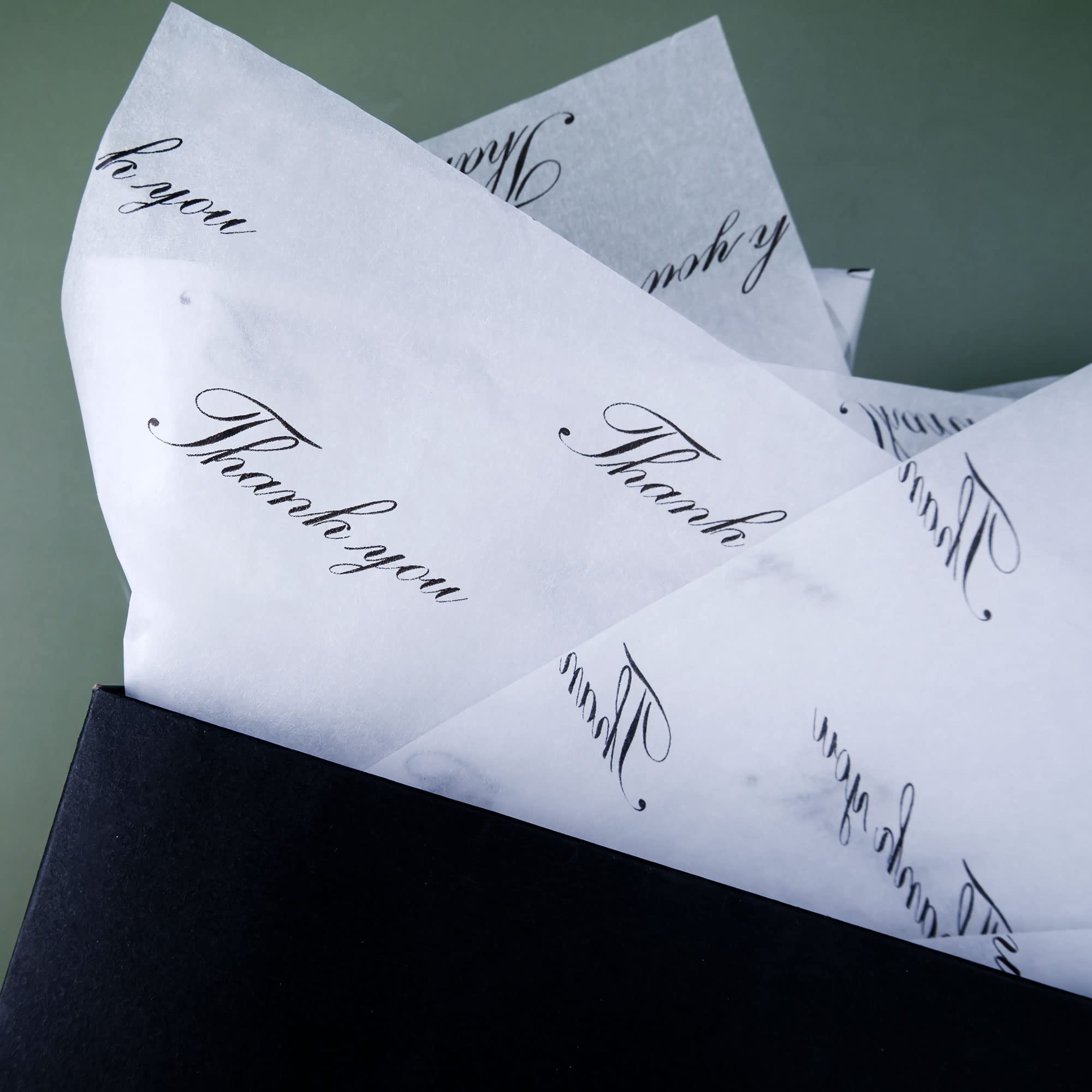 MR FIVE 100 Sheets White with Black Thank You Tissue Paper Bulk - 20