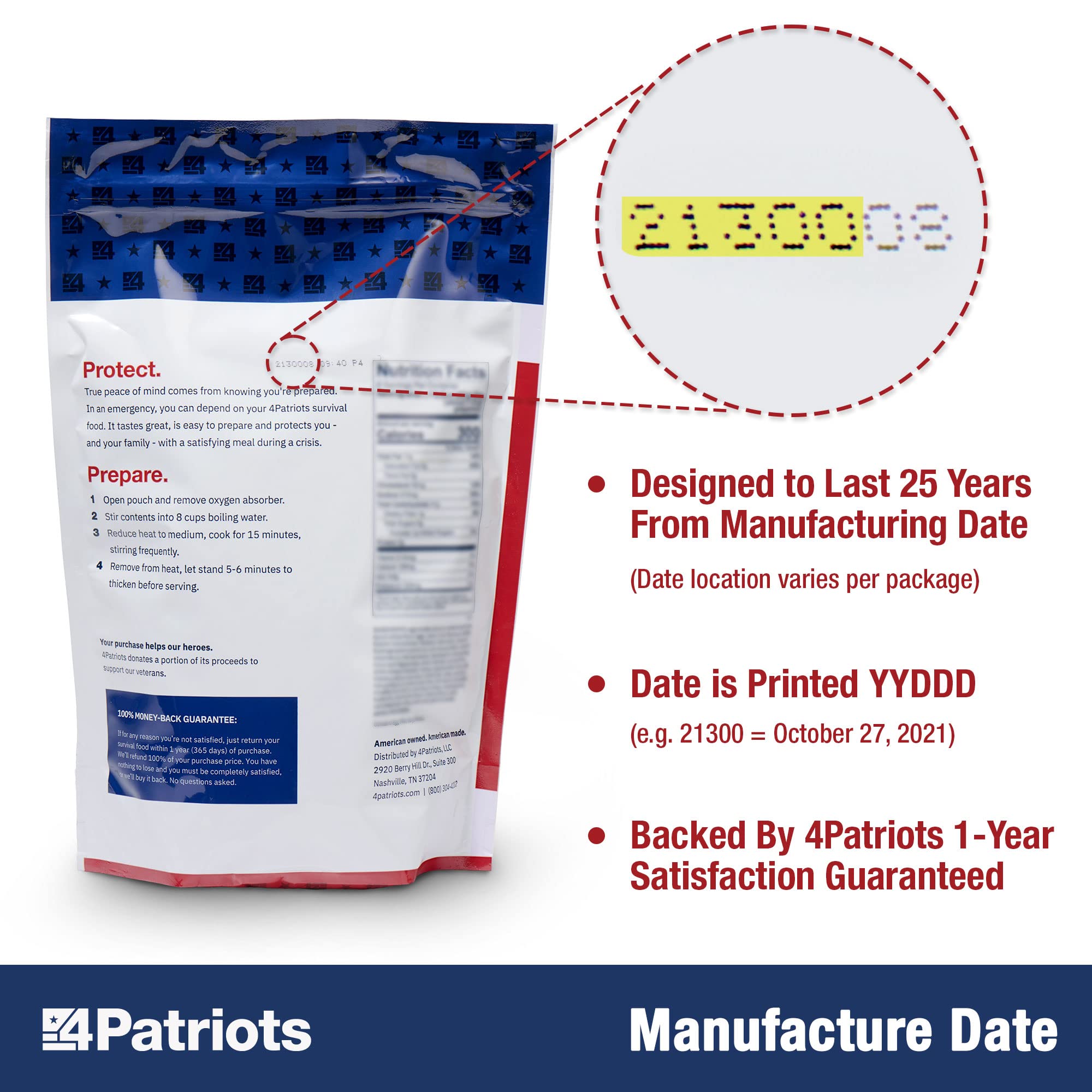4Patriots 25-Year Shelf Life Emergency Food Supply - 120 Servings of Fruits, Vegetables & Snacks | Perfect for Survival Kits, Camping & Natural Disasters