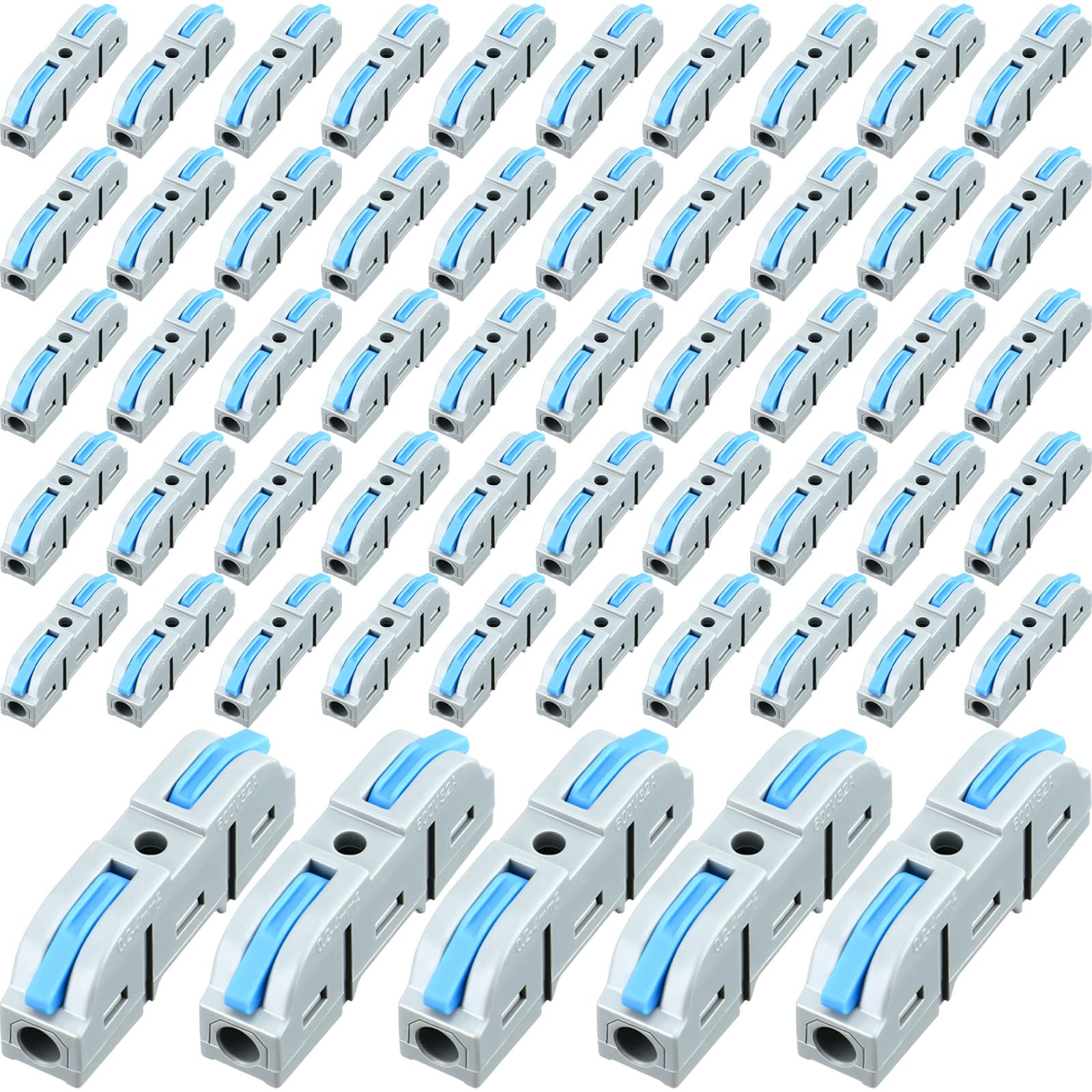 Zhengmy 50 Pcs Lever Wire Connectors - Compact Single Wire Connector Assortment for 28-12 AWG (Gray, Blue) - Ideal for Home Electrical Wiring, DIY Projects, and Automotive Repairs