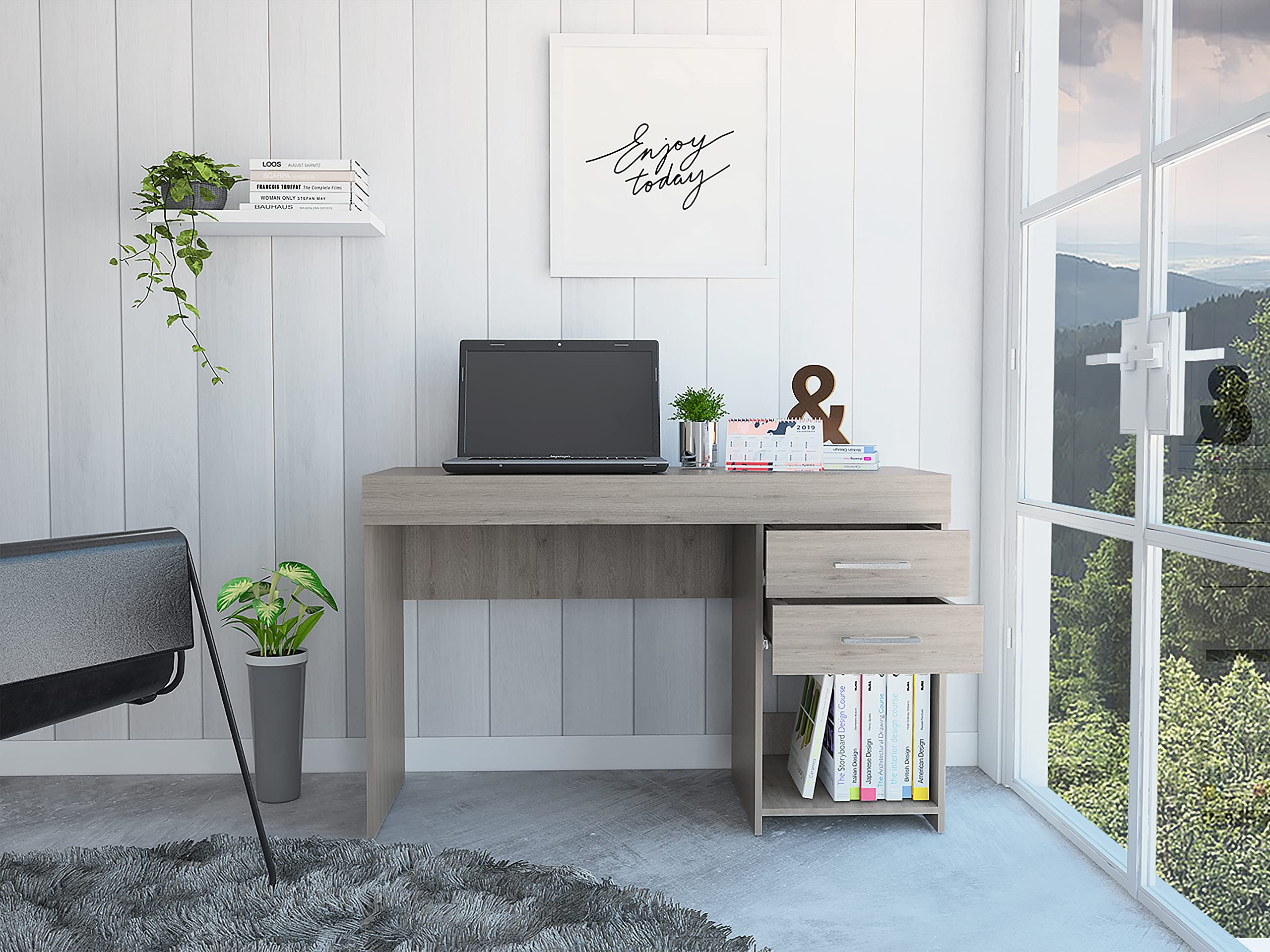 Modern Austin Writing Computer Desk with 2 Drawers & Storage Cabinet - Home Office Desk for Study, Work & Gaming