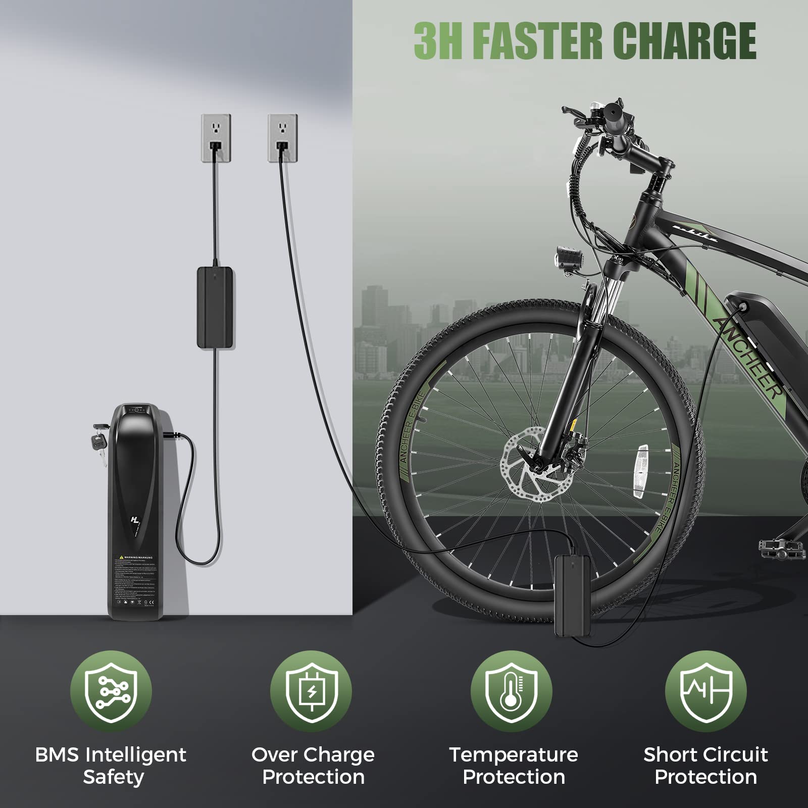 ANCHEER 27.5'' Electric Mountain Bike for Adults - 500W Motor (Peak 750W), 55 Mile Range, 22 MPH, 3H Fast Charge, 48V/10.4Ah Removable Battery, 21-Speed Gears - Includes Free Bike Lock | Perfect for Commuting, Off-Road Trails & Urban Adventures