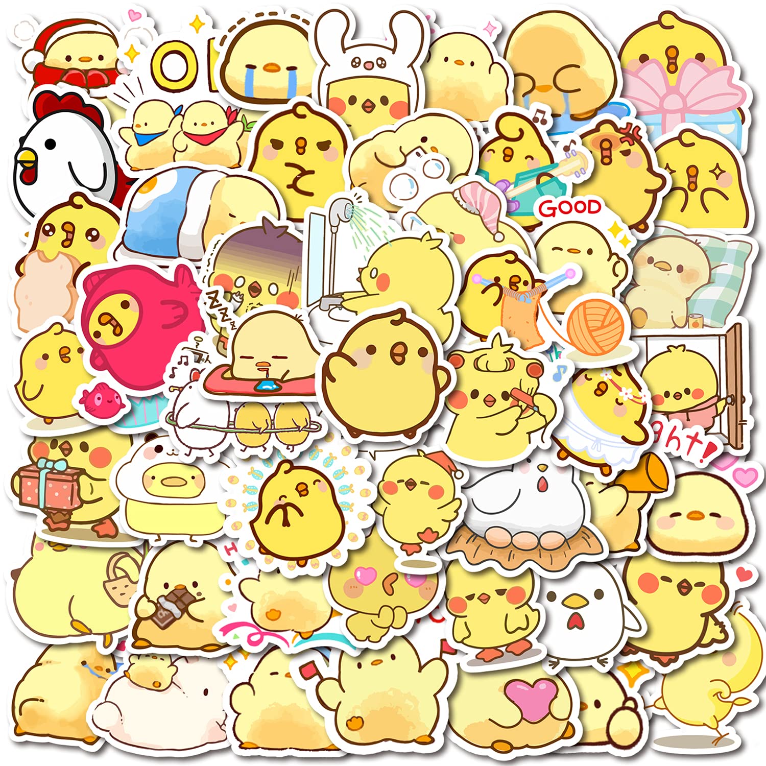 100 PCS Cute Yellow Chicken Vinyl Waterproof Stickers - Decals for Laptop, Guitar, Motorcycle, Bike, Skateboard, Luggage, Phone, Hydro Flask - Perfect for Kids, Teens, Birthday Parties & DIY Crafts