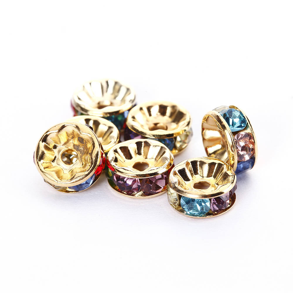 Rainbow Rhinestone Rondelle Spacer Beads - Gold & Silver Jewelry Making Supplies (4mm, 6mm, 8mm, 10mm) - 50pcs Per Bag - Perfect for DIY Bracelets, Necklaces & Earrings