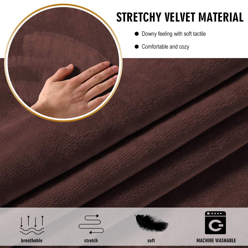 MIFXIN Velvet Stretch Dining Room Bench Cover - Soft Removable Washable Upholstery Slipcover for Bed, Sofa & Furniture Protector - Spandex Fabric Fits Living Room, Bedroom, Kitchen (Large, Brown) - Perfect for Home Decor, Guest Seating & Dining Area Comfort