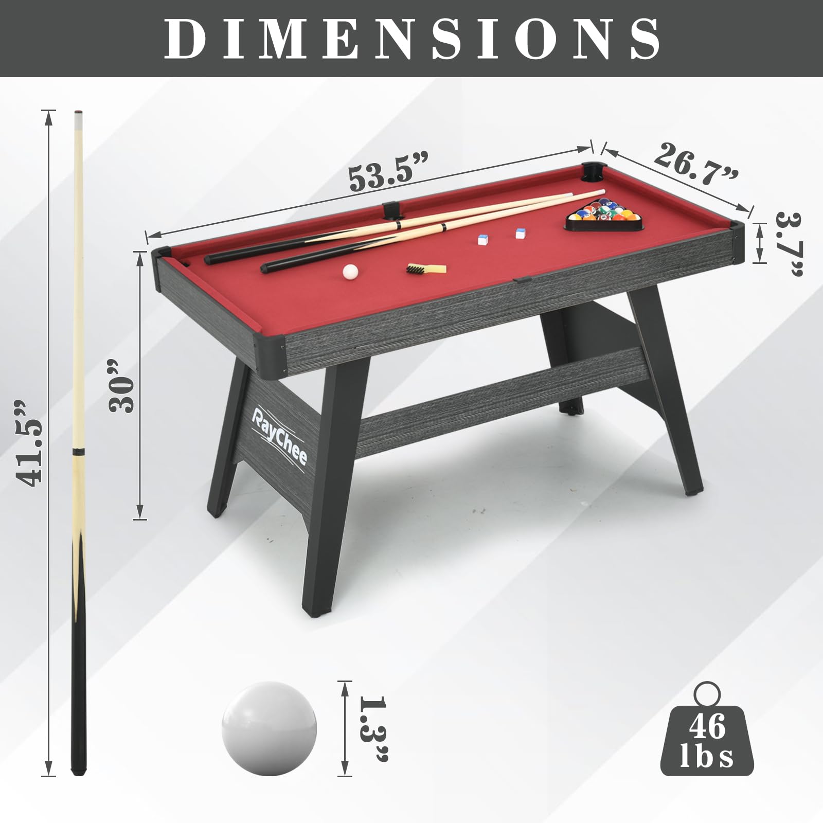 4.5Ft Portable Pool Table for Kids & Adults - Mini Billiards Game Set with 2 Cue Sticks, Balls, Triangle, Chalk & Brush - Perfect for Family Game Nights, Home Bars, Game Rooms & Indoor Recreation